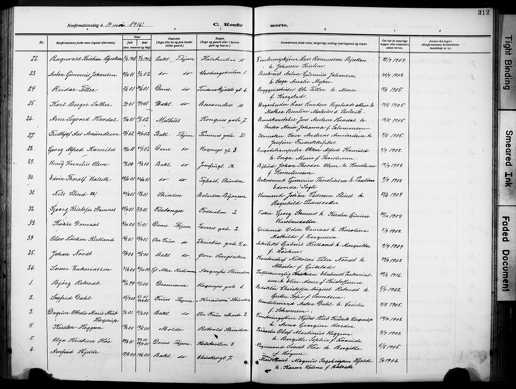 Ministerialprotokoller, klokkerbøker og fødselsregistre - Sør-Trøndelag, SAT/A-1456/601/L0096: Parish register (copy) no. 601C14, 1911-1931, p. 312