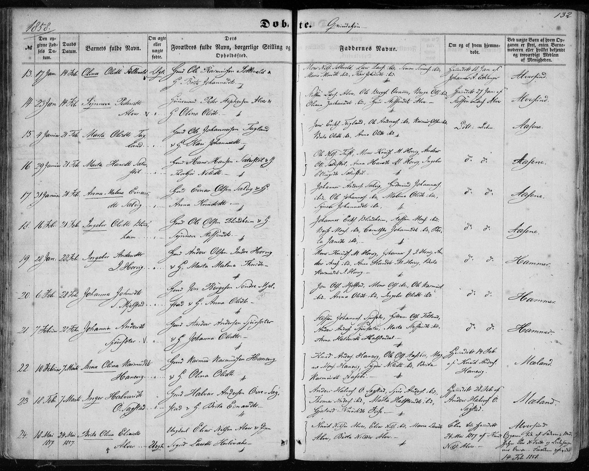 Hamre sokneprestembete, AV/SAB-A-75501/H/Ha/Haa/Haaa/L0014: Parish register (official) no. A 14, 1858-1872, p. 132