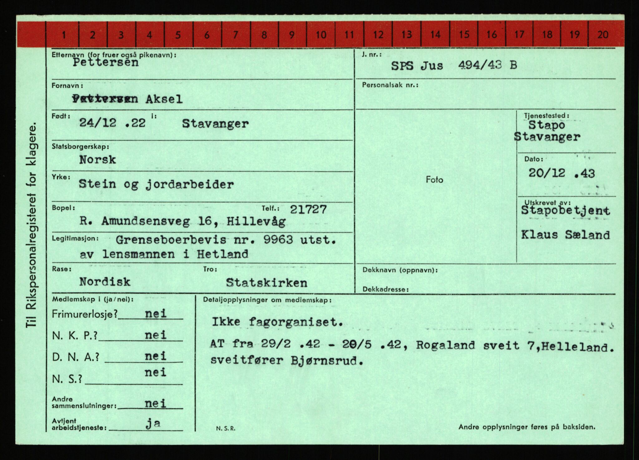 Statspolitiet - Hovedkontoret / Osloavdelingen, AV/RA-S-1329/C/Ca/L0012: Oanæs - Quistgaard	, 1943-1945, p. 3942