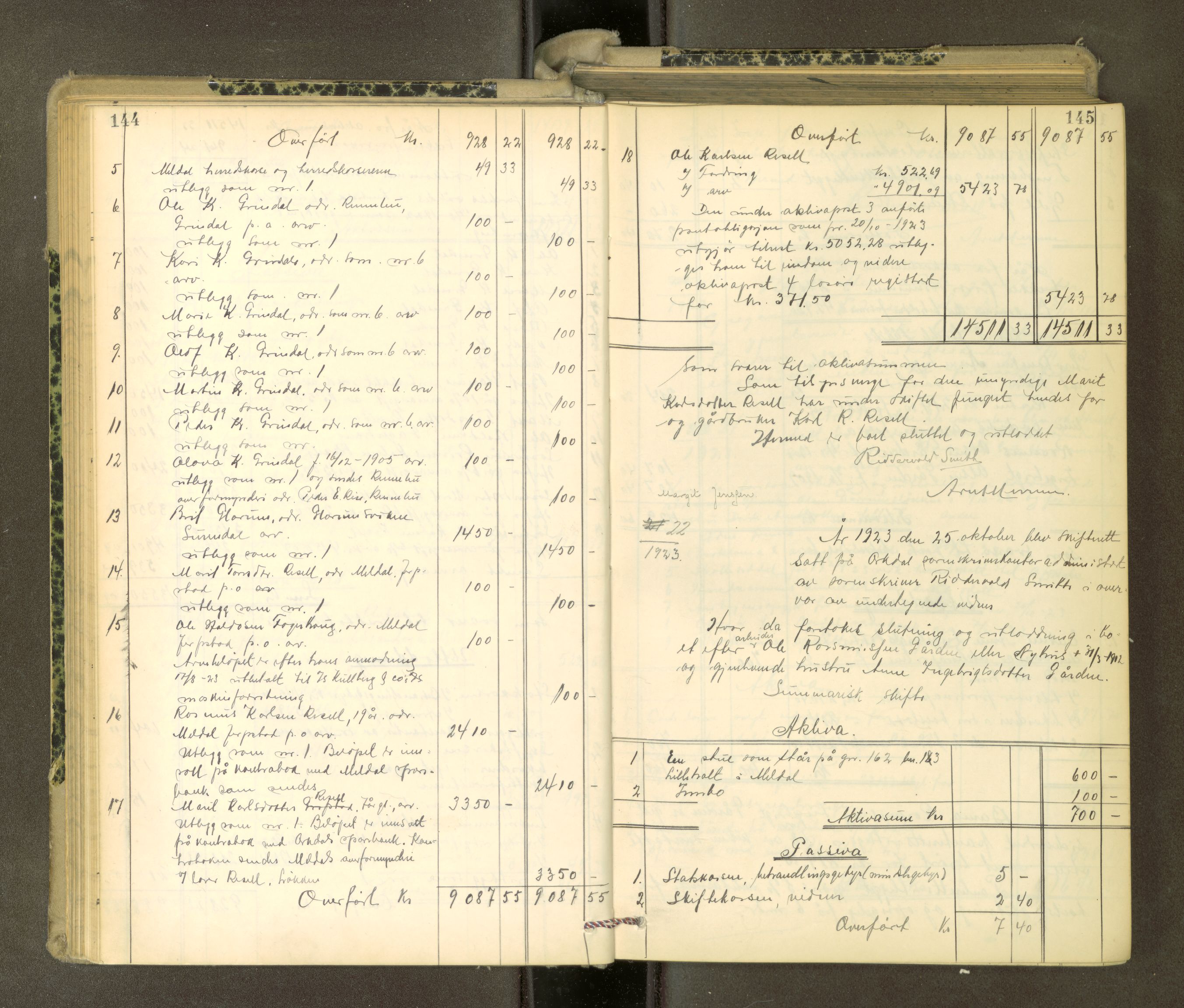 Orkdal sorenskriveri, AV/SAT-A-4169/1/3/3Aa/L0017: Skifteprotokoller, 1921-1929, p. 144-145