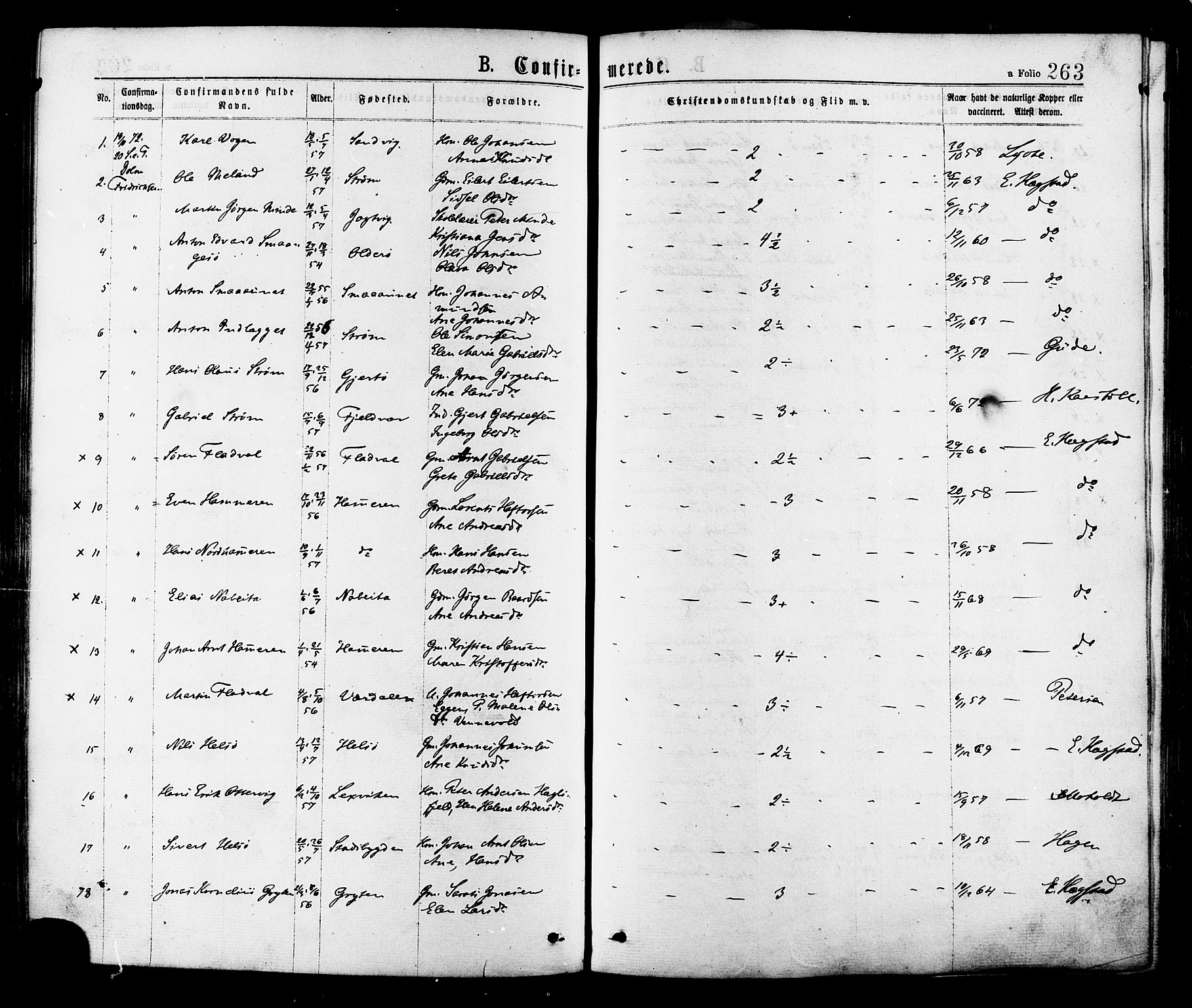 Ministerialprotokoller, klokkerbøker og fødselsregistre - Sør-Trøndelag, SAT/A-1456/634/L0532: Parish register (official) no. 634A08, 1871-1881, p. 263