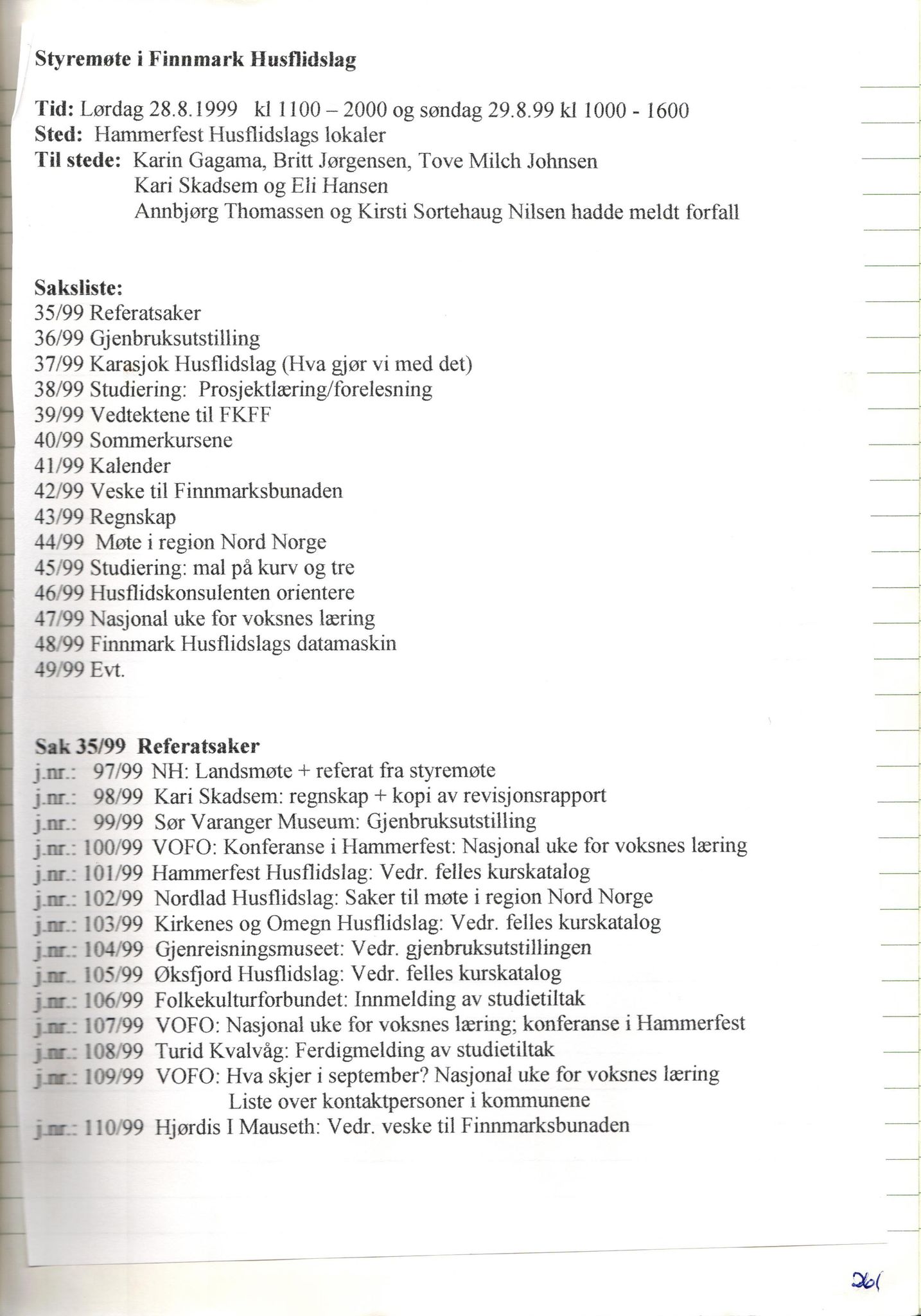 Finnmark Husflidslag, FMFB/A-1134/A/L0004: Møtebok, 1995-2000, p. 267