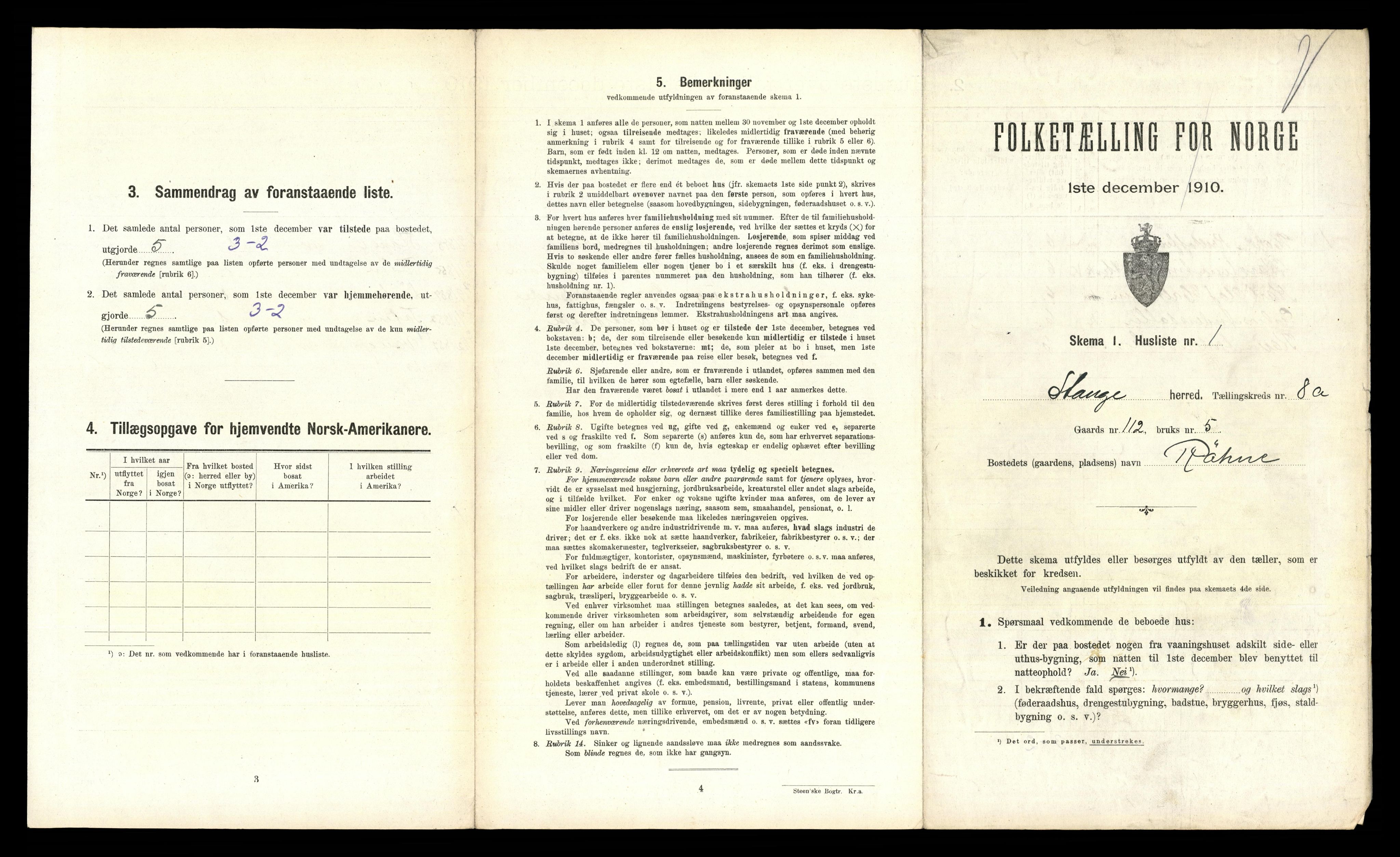 RA, 1910 census for Stange, 1910, p. 1542