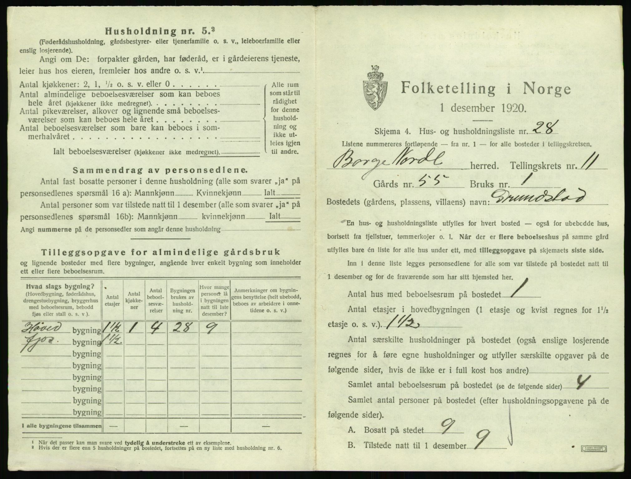 SAT, 1920 census for Borge, 1920, p. 1339