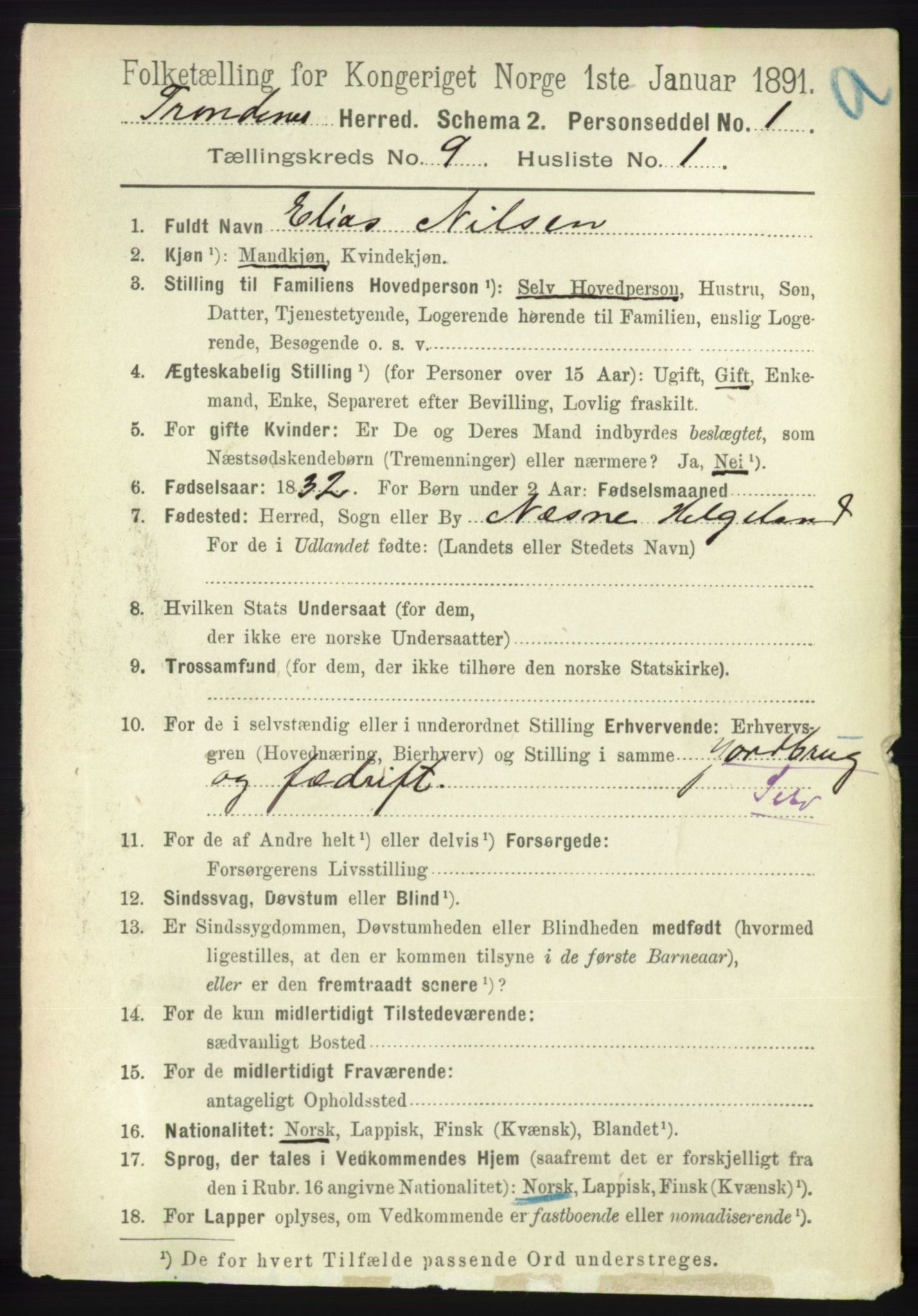 RA, 1891 census for 1914 Trondenes, 1891, p. 6388