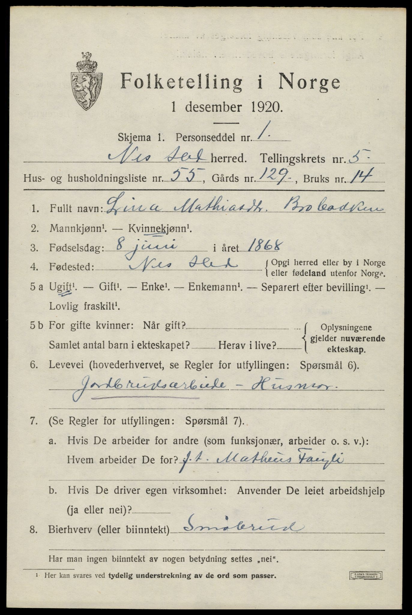 SAH, 1920 census for Nes (Hedmark), 1920, p. 7780