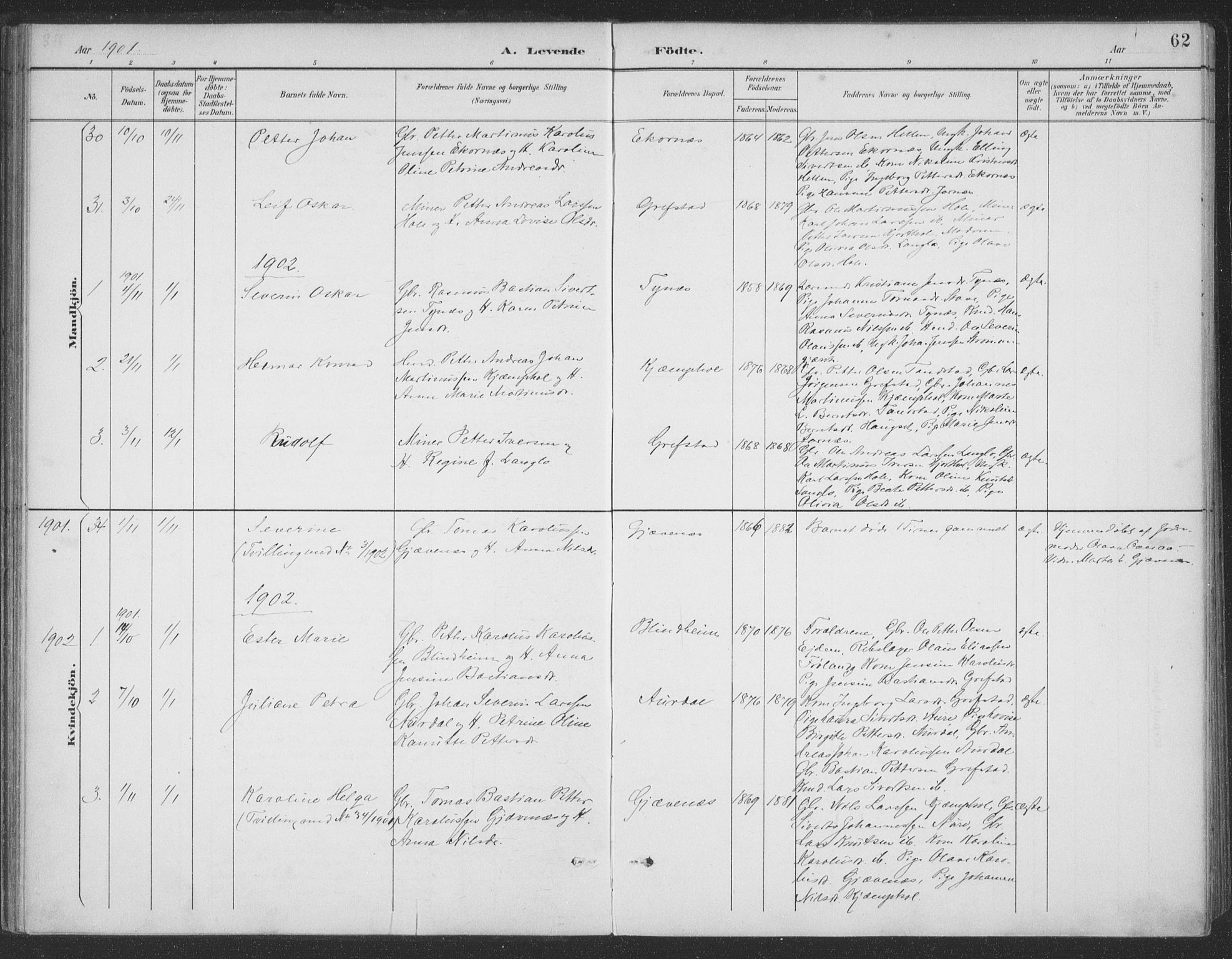 Ministerialprotokoller, klokkerbøker og fødselsregistre - Møre og Romsdal, SAT/A-1454/523/L0335: Parish register (official) no. 523A02, 1891-1911, p. 62
