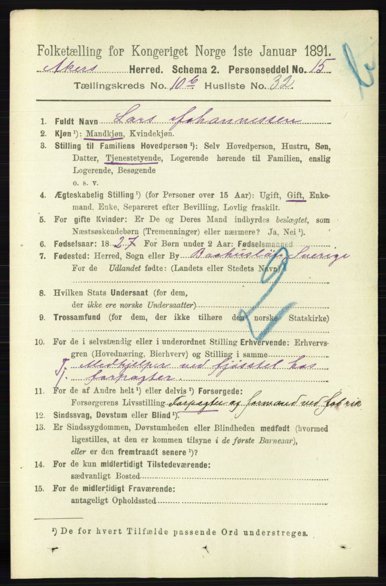 RA, 1891 census for 0218 Aker, 1891, p. 10042