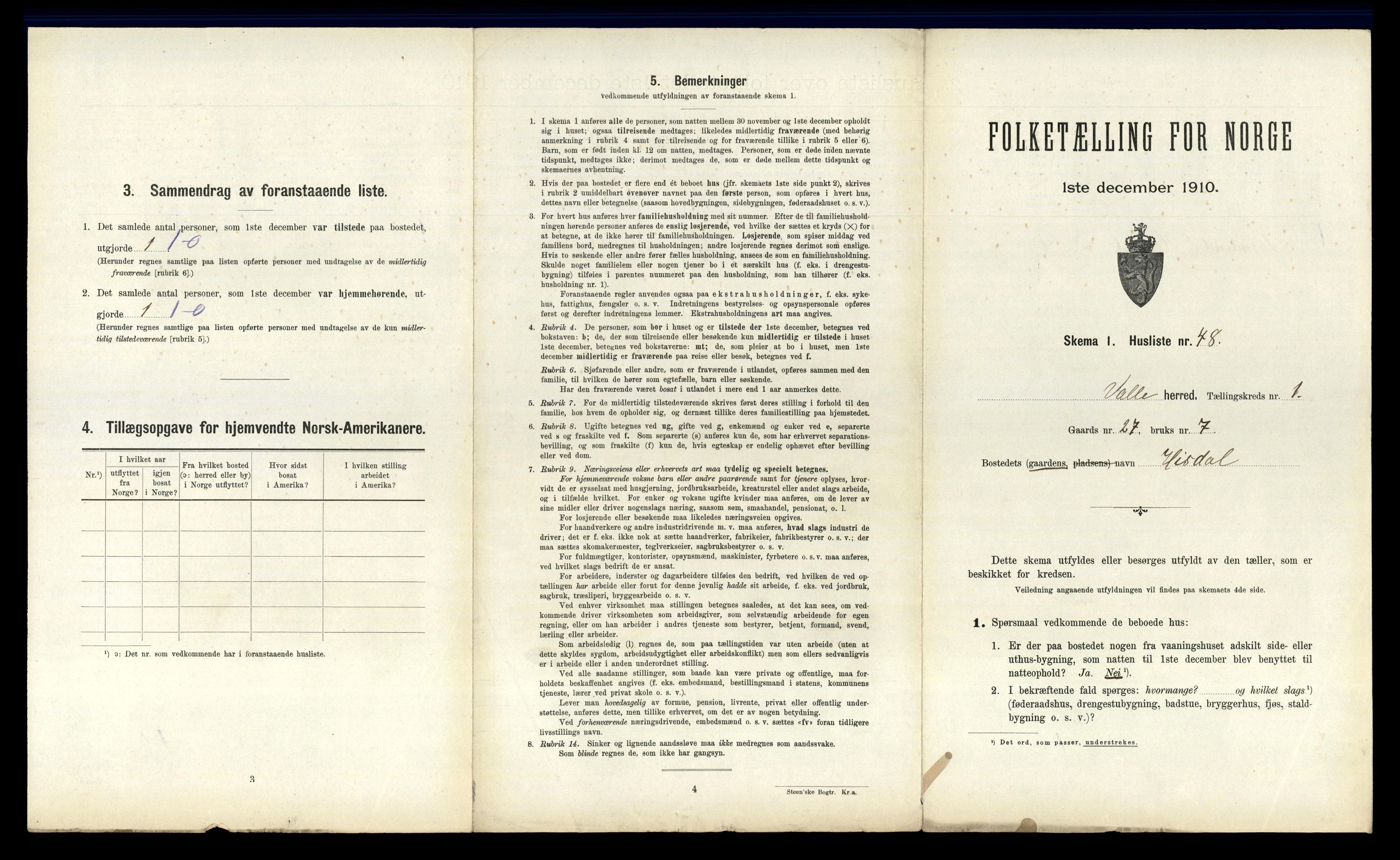 RA, 1910 census for Valle, 1910, p. 123