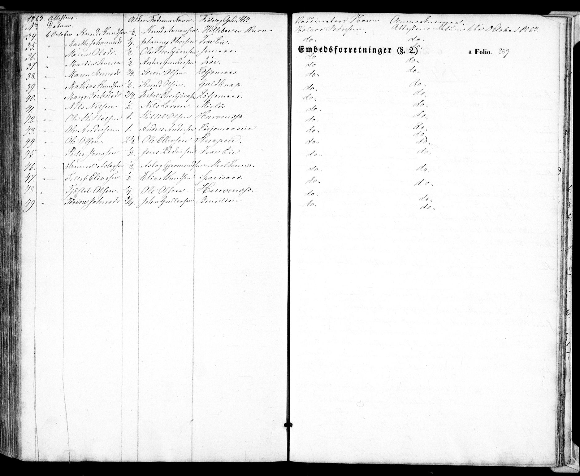 Froland sokneprestkontor, SAK/1111-0013/F/Fa/L0002: Parish register (official) no. A 2, 1845-1863, p. 289