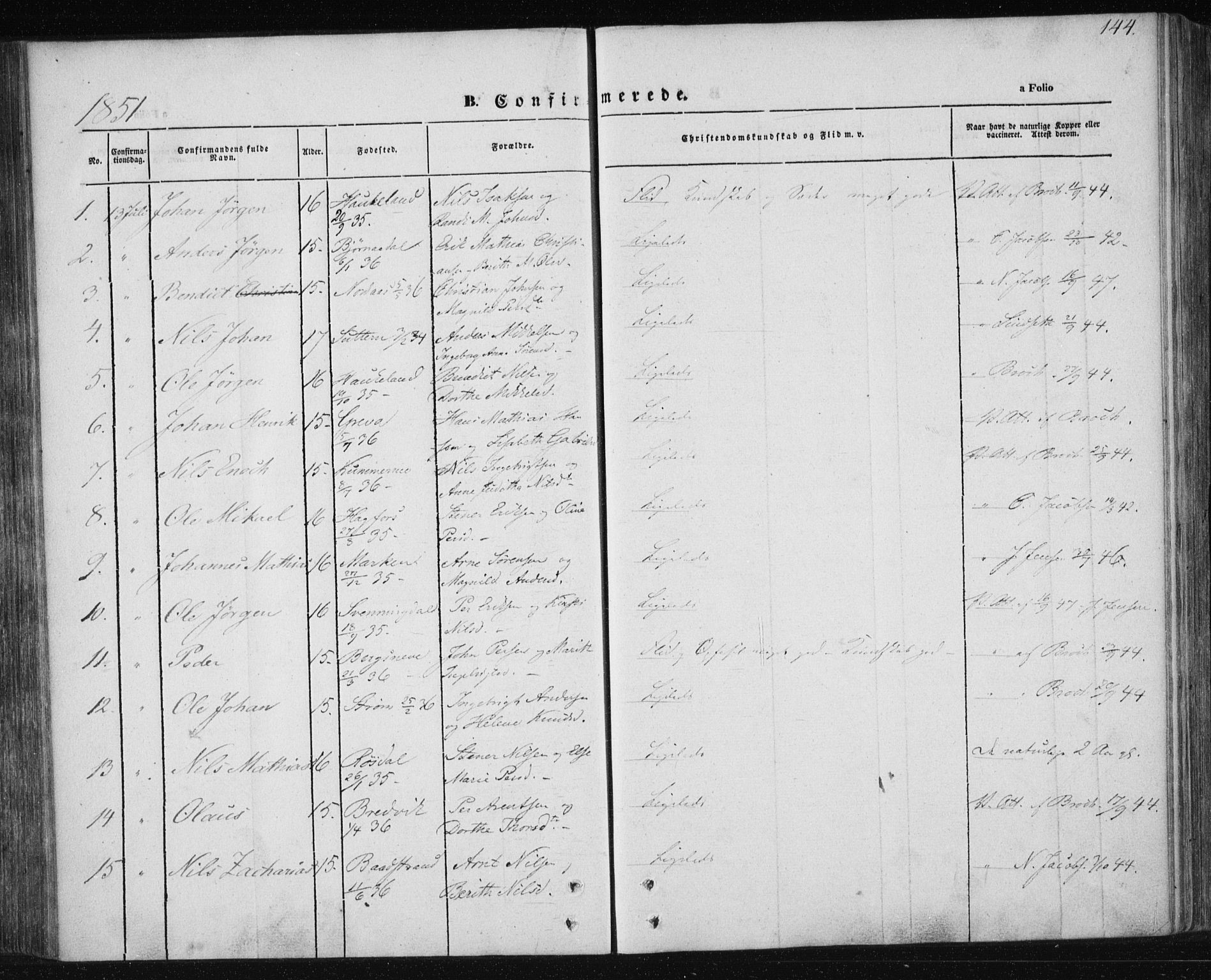 Ministerialprotokoller, klokkerbøker og fødselsregistre - Nordland, AV/SAT-A-1459/820/L0291: Parish register (official) no. 820A12, 1846-1854, p. 144