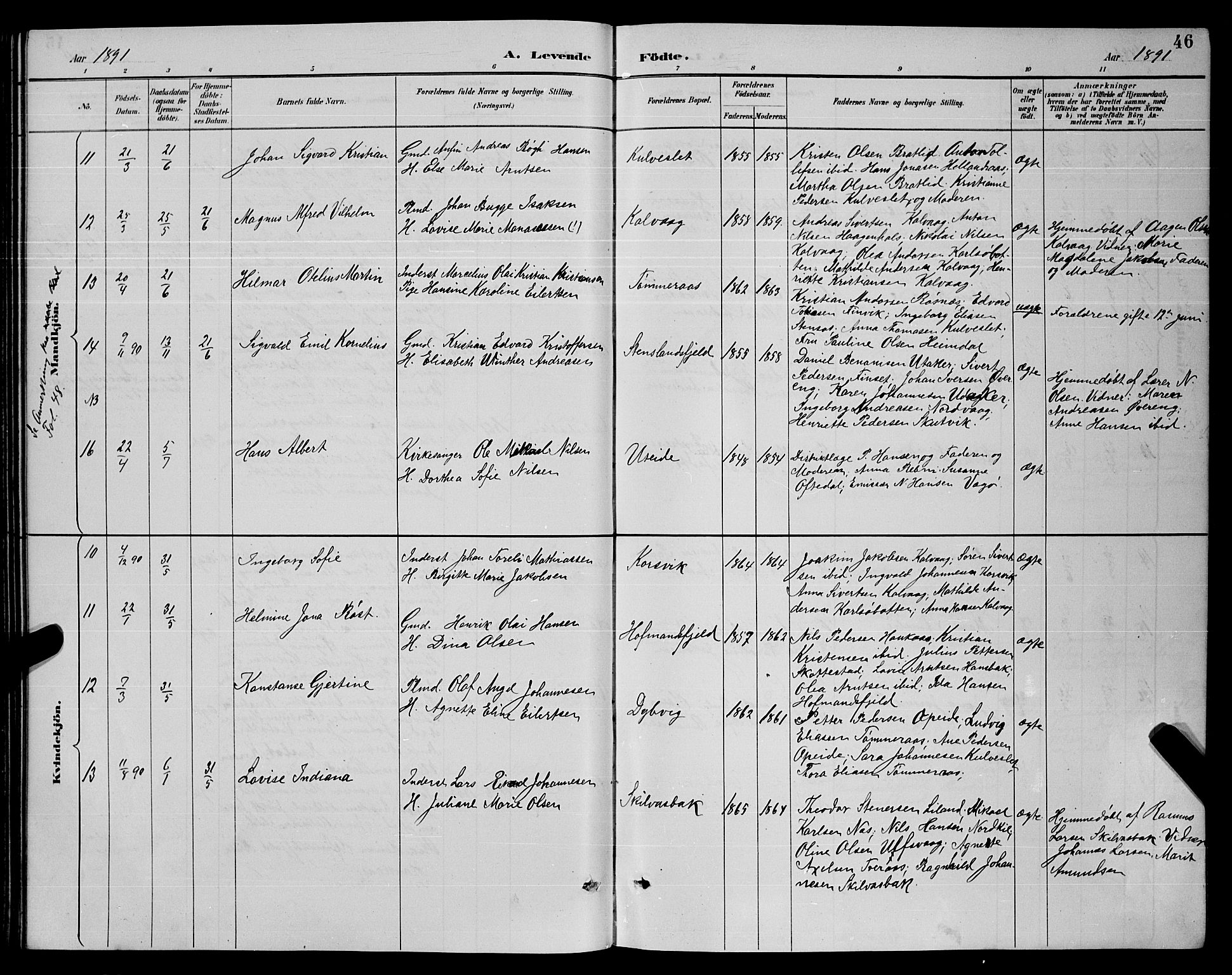 Ministerialprotokoller, klokkerbøker og fødselsregistre - Nordland, SAT/A-1459/859/L0859: Parish register (copy) no. 859C05, 1887-1898, p. 46
