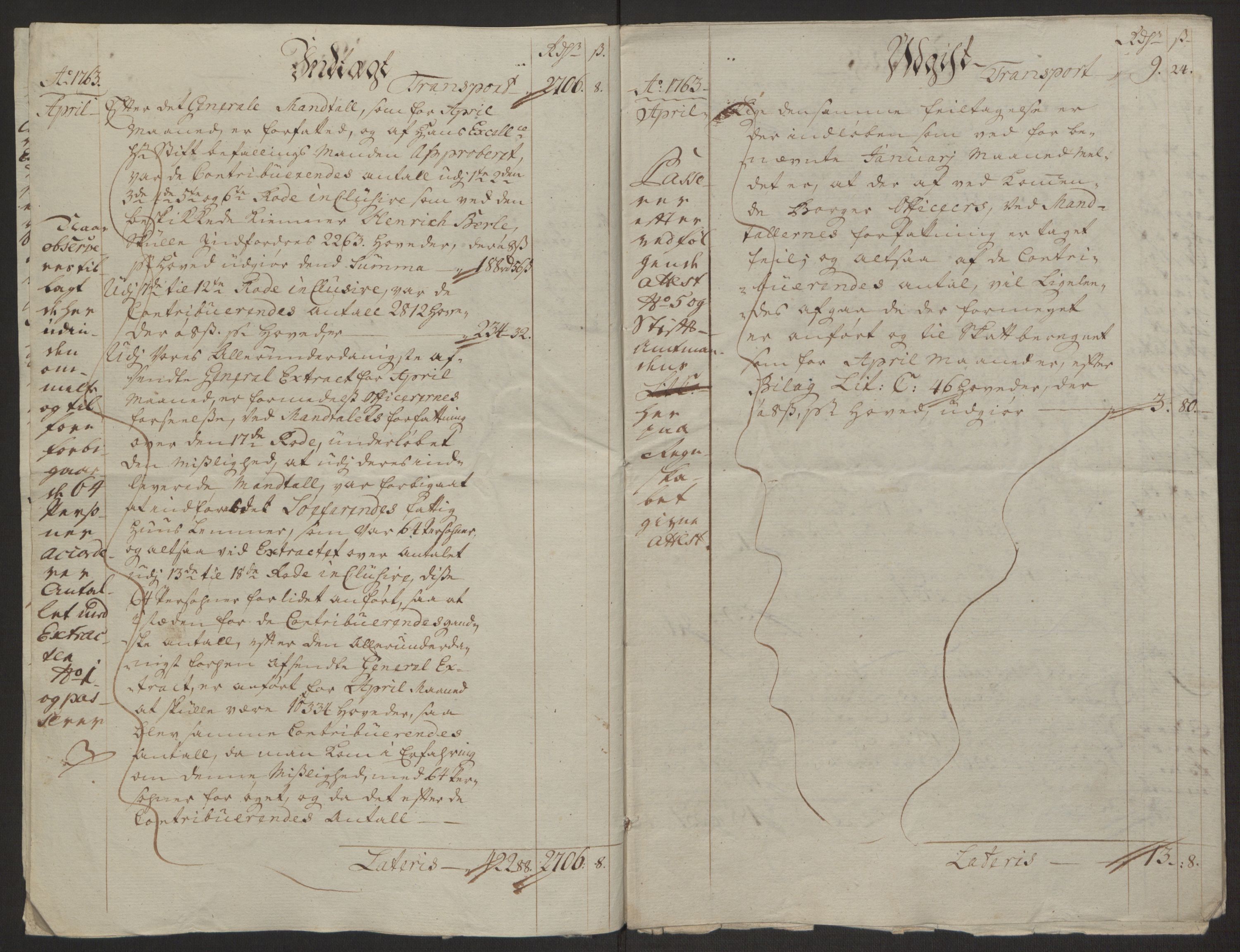 Rentekammeret inntil 1814, Reviderte regnskaper, Byregnskaper, AV/RA-EA-4066/R/Rp/L0366/0001: [P20] Kontribusjonsregnskap / Ekstraskatt, 1763, p. 14