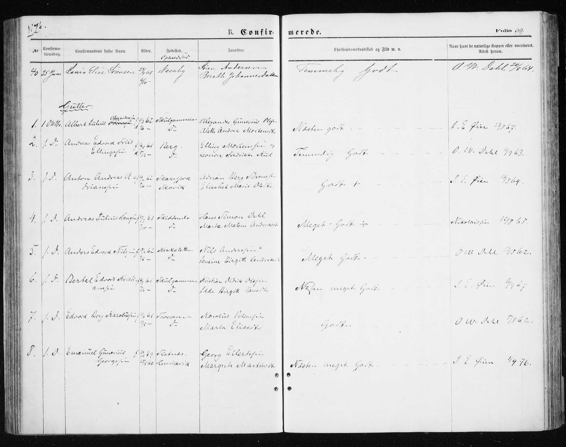 Tromsøysund sokneprestkontor, AV/SATØ-S-1304/G/Ga/L0003kirke: Parish register (official) no. 3, 1875-1880, p. 99