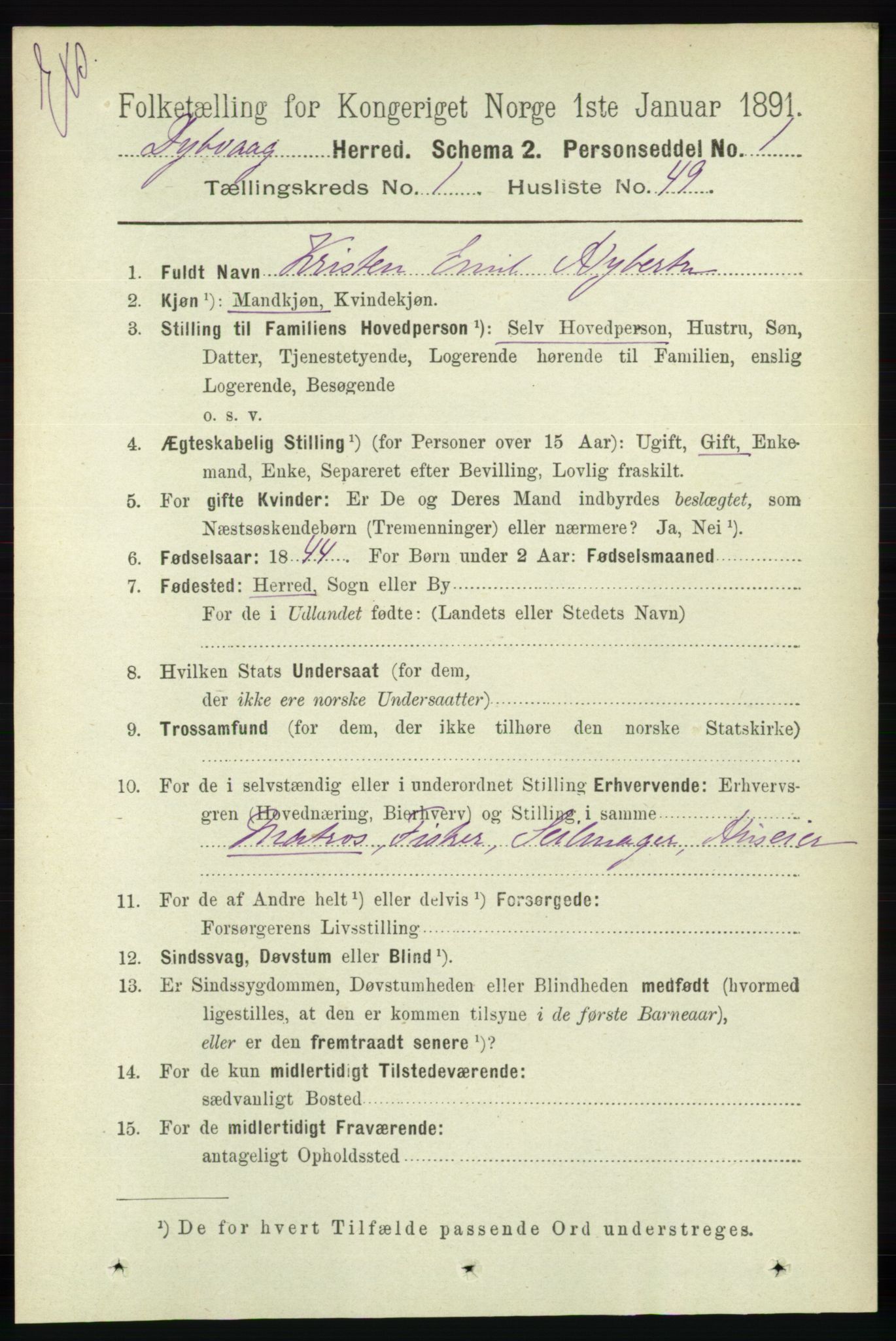 RA, Census 1891 for Nedenes amt: Gjenparter av personsedler for beslektede ektefeller, menn, 1891, p. 180