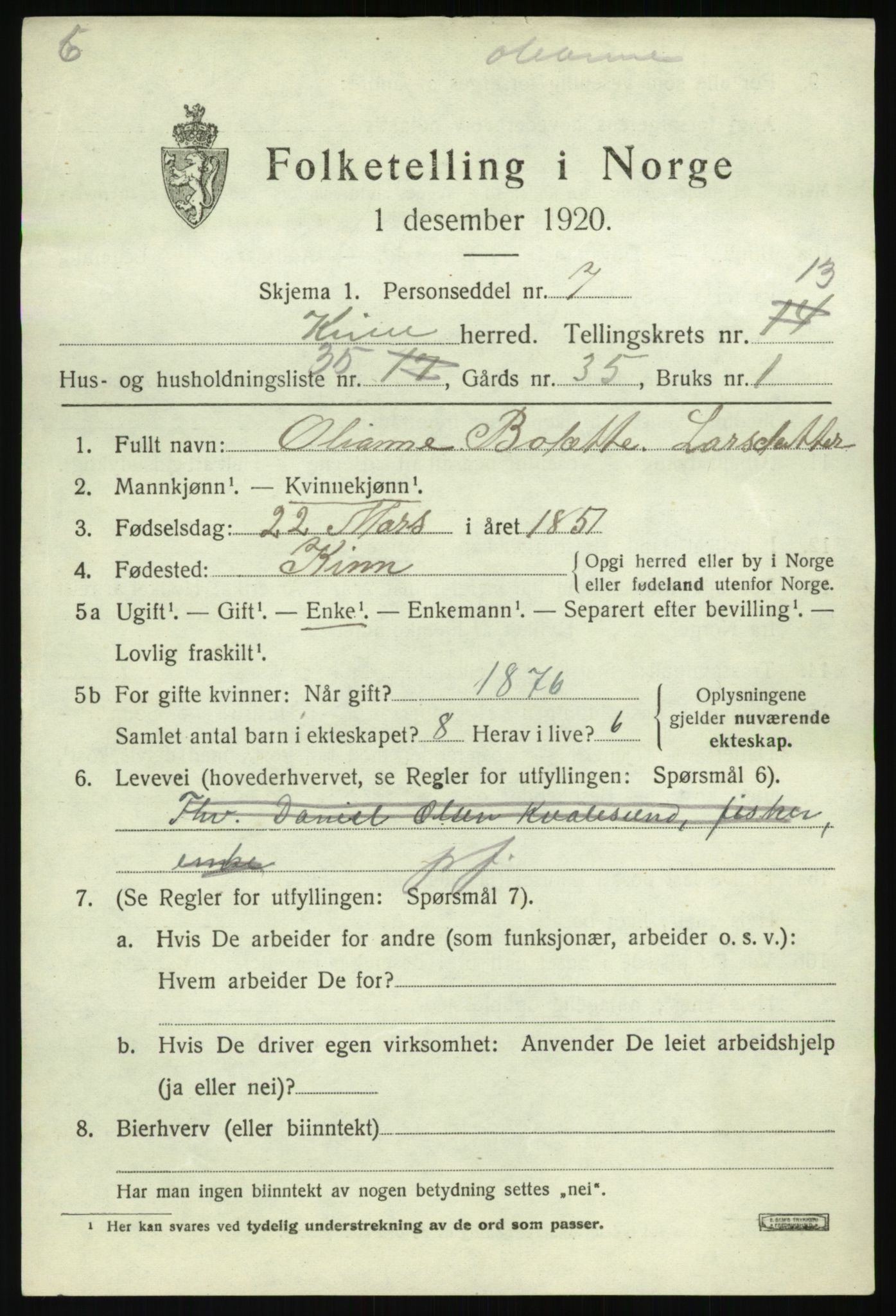 SAB, 1920 census for Kinn, 1920, p. 5109