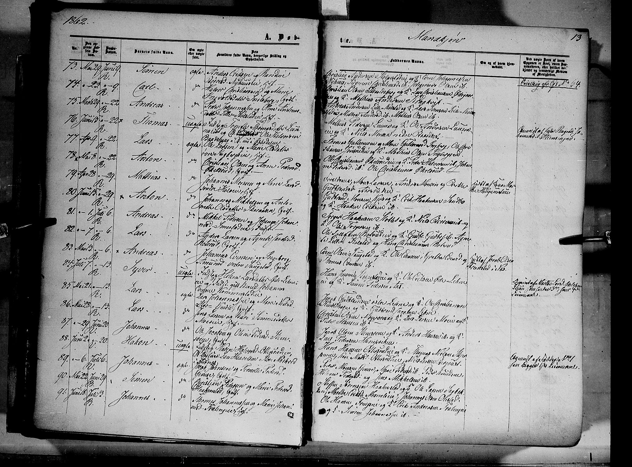 Ringsaker prestekontor, AV/SAH-PREST-014/K/Ka/L0010: Parish register (official) no. 10, 1861-1869, p. 13