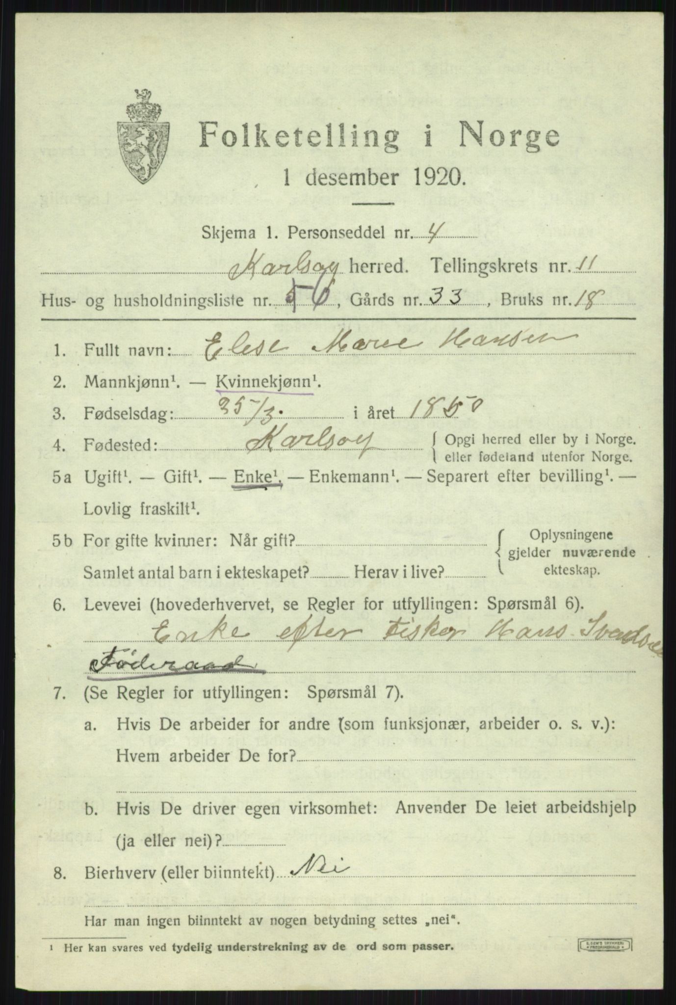 SATØ, 1920 census for Karlsøy, 1920, p. 4032