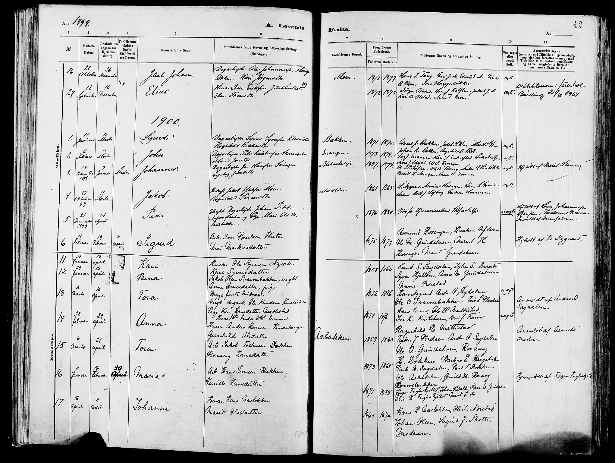 Vågå prestekontor, SAH/PREST-076/H/Ha/Haa/L0008: Parish register (official) no. 8, 1886-1904, p. 42