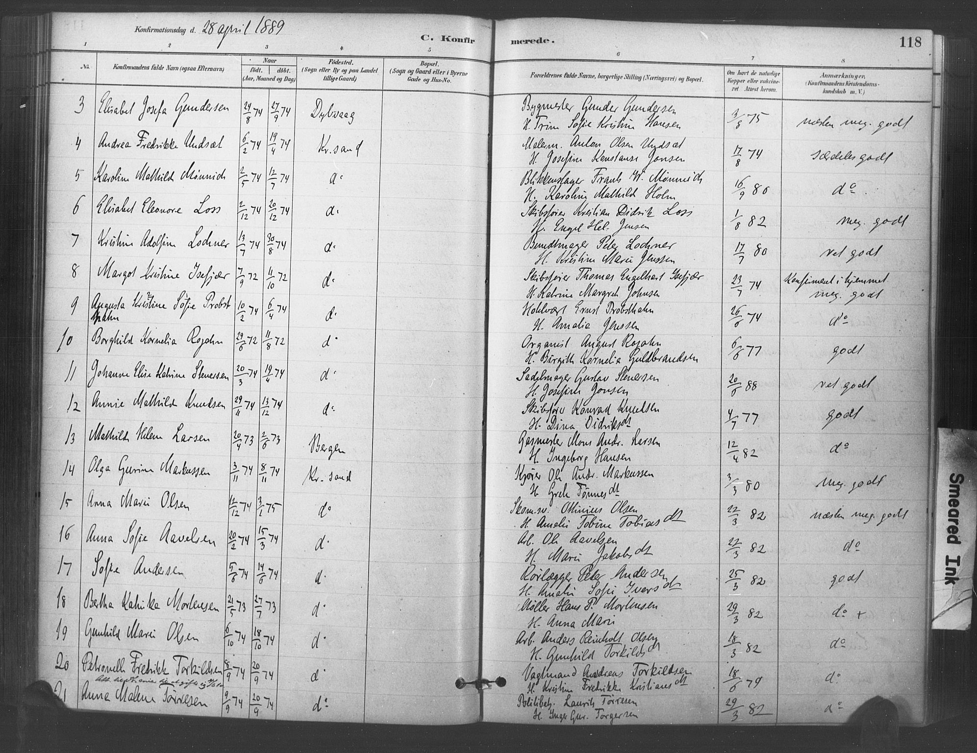 Kristiansand domprosti, AV/SAK-1112-0006/F/Fa/L0018: Parish register (official) no. A 17, 1880-1892, p. 118