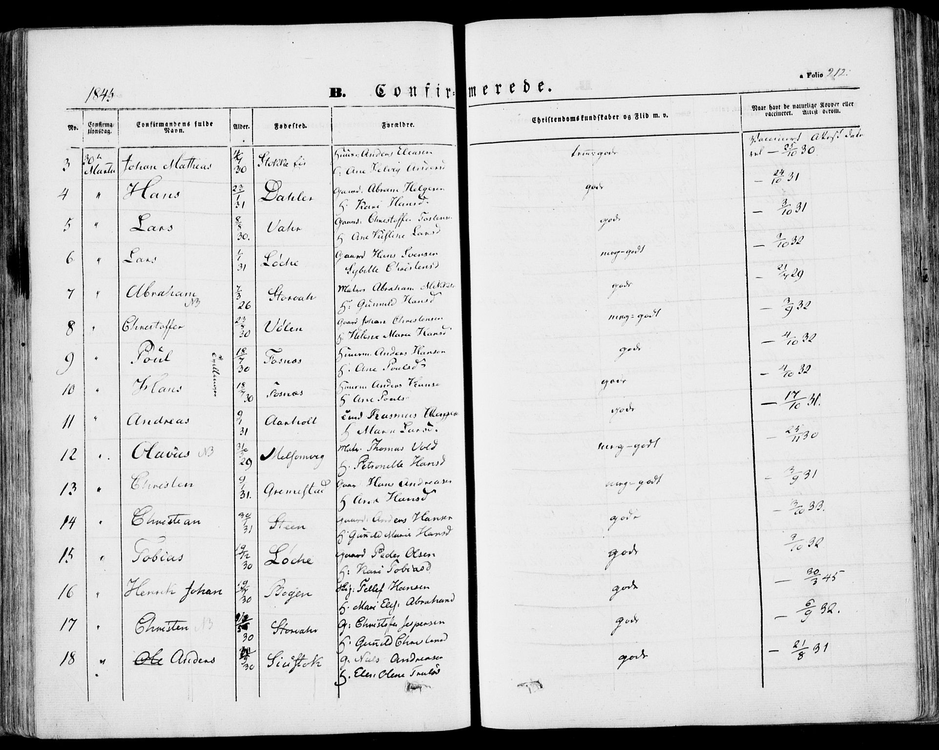 Stokke kirkebøker, AV/SAKO-A-320/F/Fa/L0007: Parish register (official) no. I 7, 1844-1857, p. 212