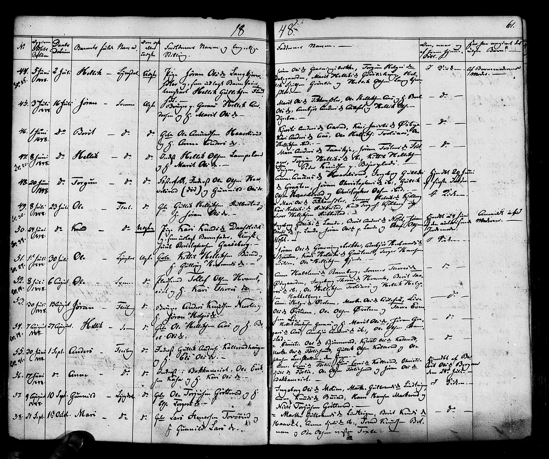 Flesberg kirkebøker, AV/SAKO-A-18/F/Fa/L0006: Parish register (official) no. I 6, 1834-1860, p. 61