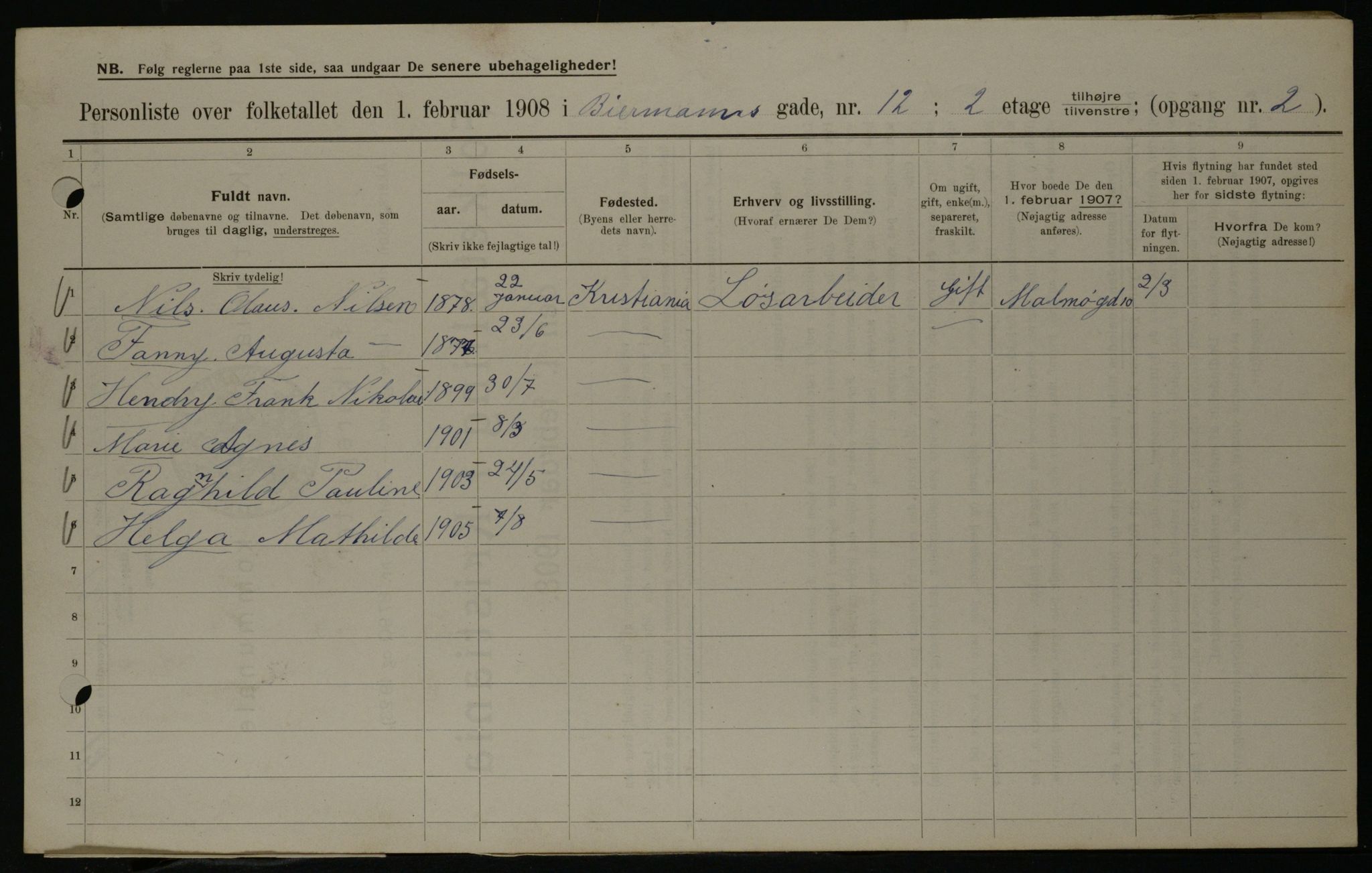 OBA, Municipal Census 1908 for Kristiania, 1908, p. 4837