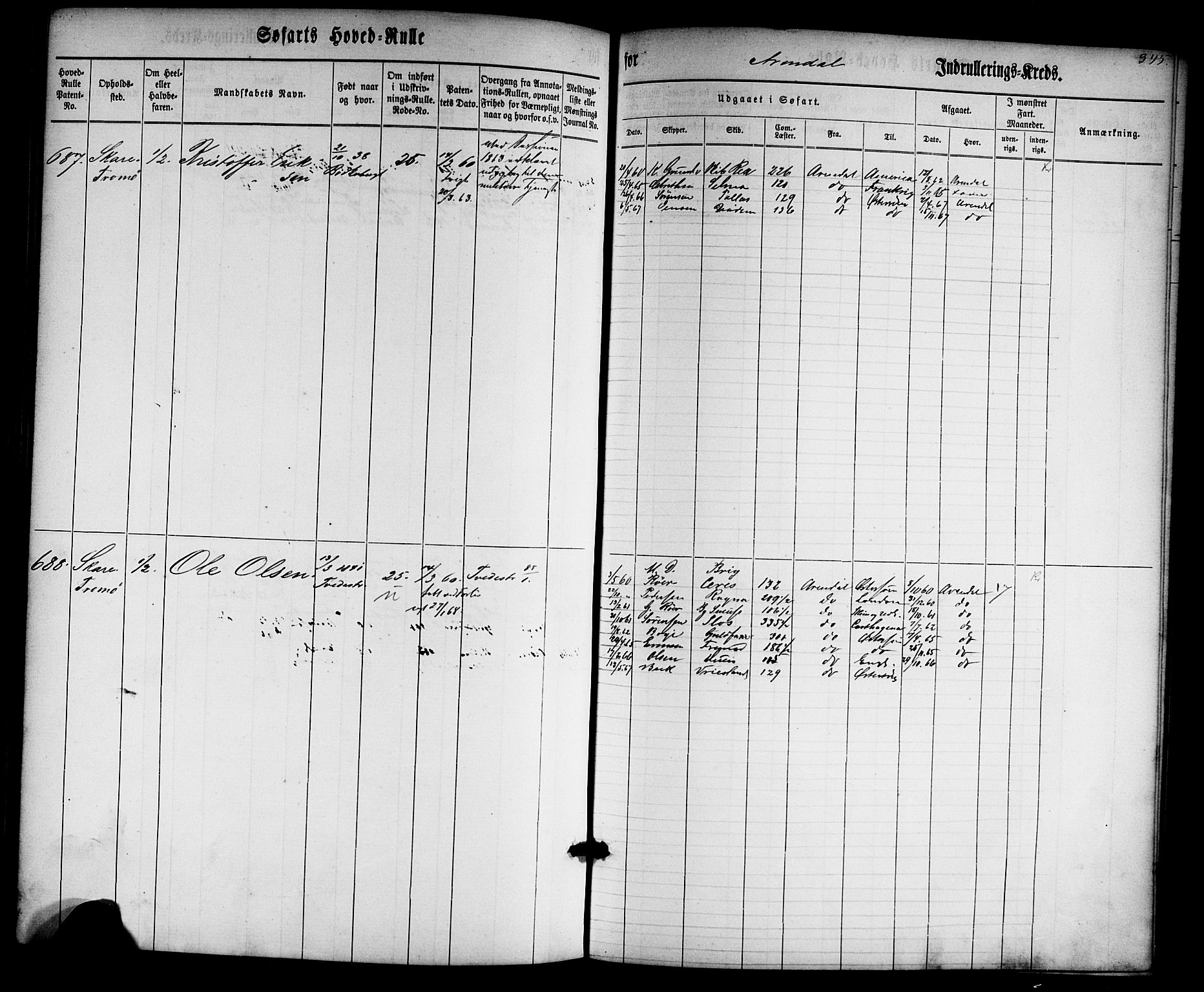 Arendal mønstringskrets, AV/SAK-2031-0012/F/Fb/L0001: Hovedrulle nr 1-766 uten register, E-2, 1860-1868, p. 355