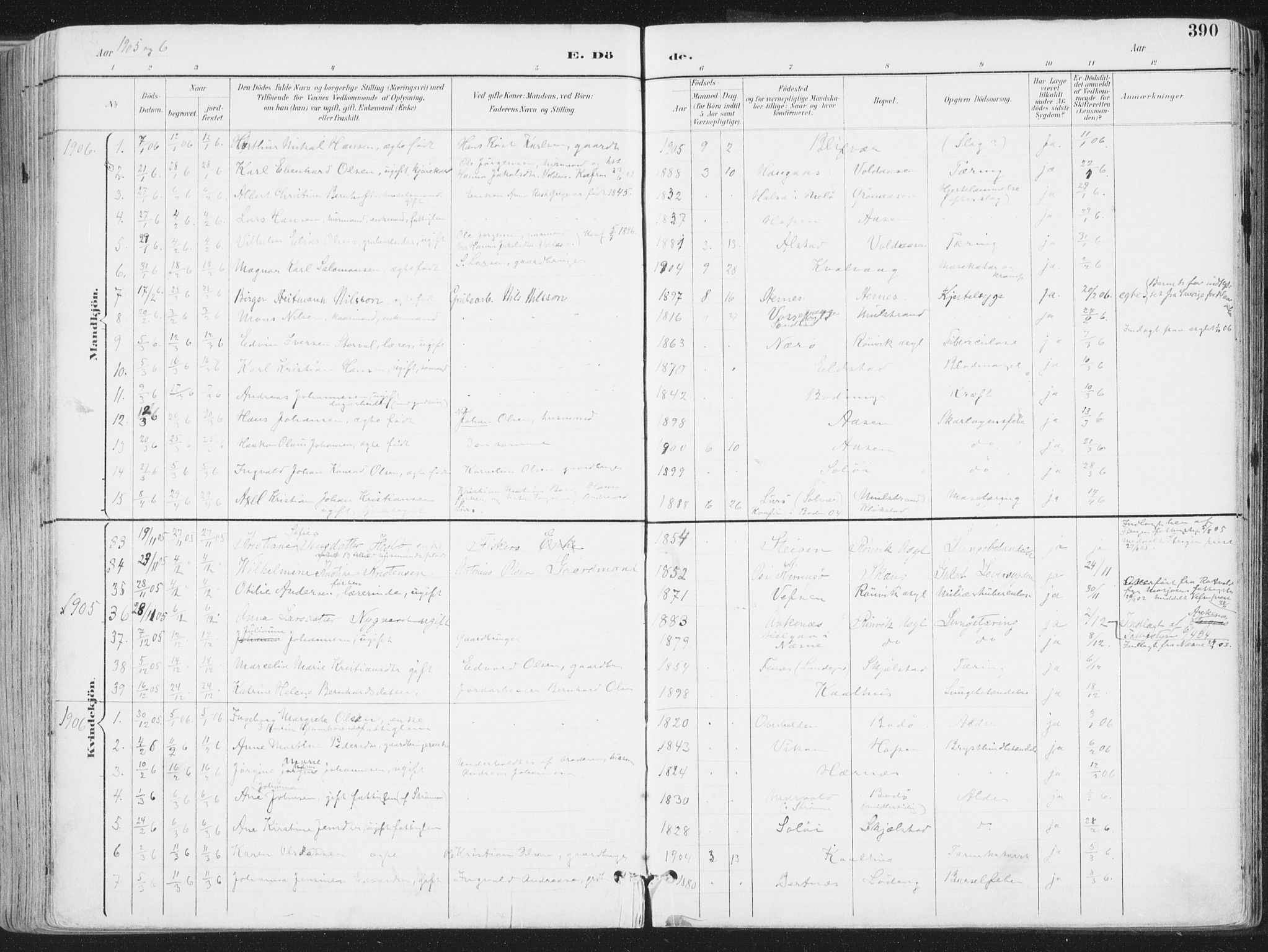 Ministerialprotokoller, klokkerbøker og fødselsregistre - Nordland, SAT/A-1459/802/L0055: Parish register (official) no. 802A02, 1894-1915, p. 390