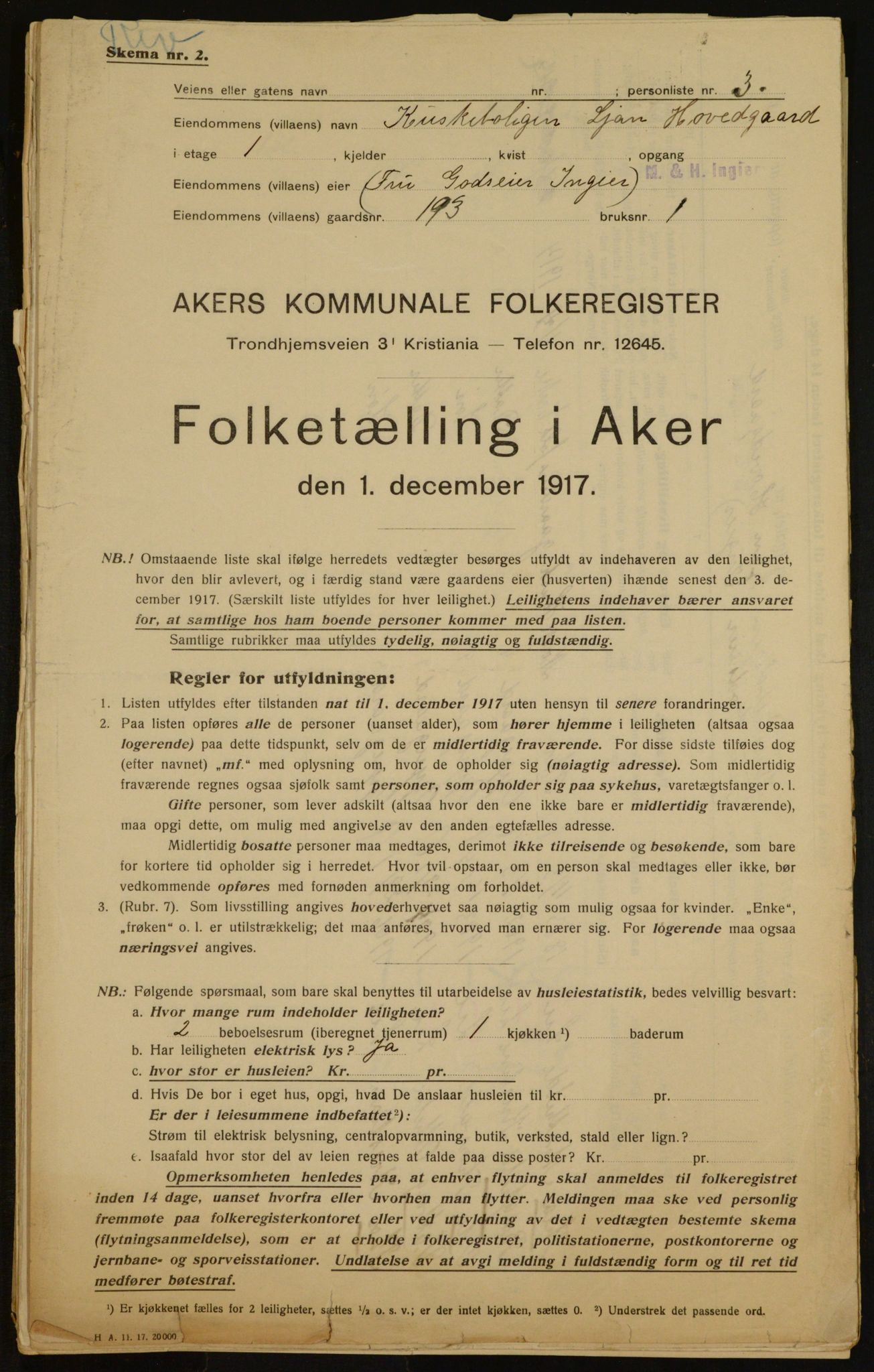 OBA, Municipal Census 1917 for Aker, 1917, p. 16227