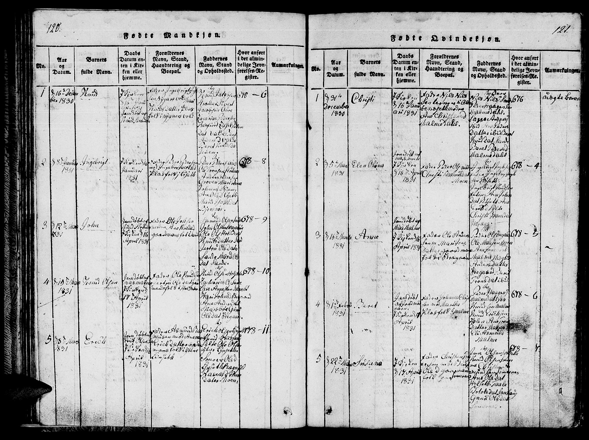 Ministerialprotokoller, klokkerbøker og fødselsregistre - Møre og Romsdal, AV/SAT-A-1454/565/L0752: Parish register (copy) no. 565C01, 1817-1844, p. 120-121