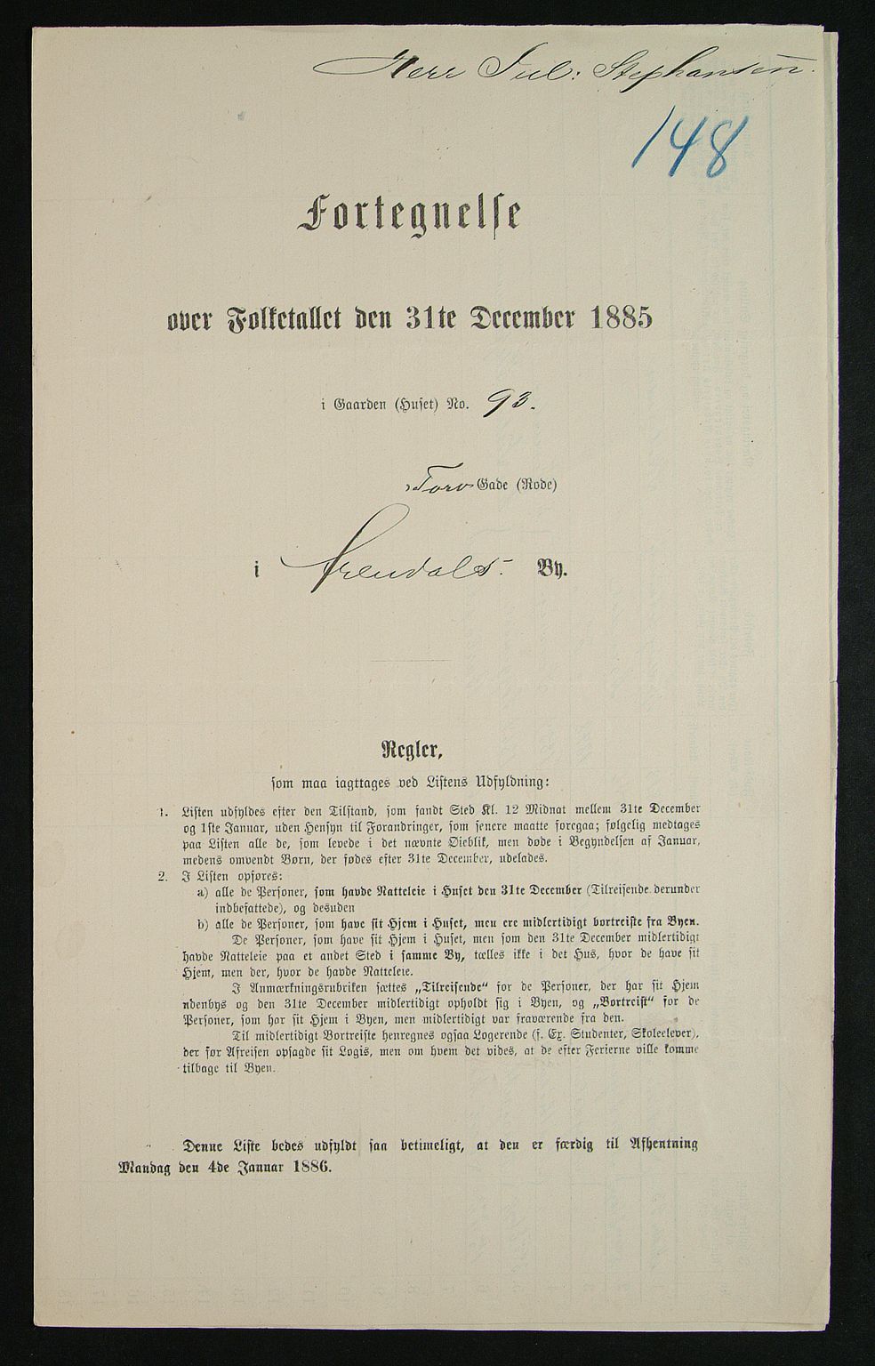 SAK, 1885 census for 0903 Arendal, 1885, p. 148