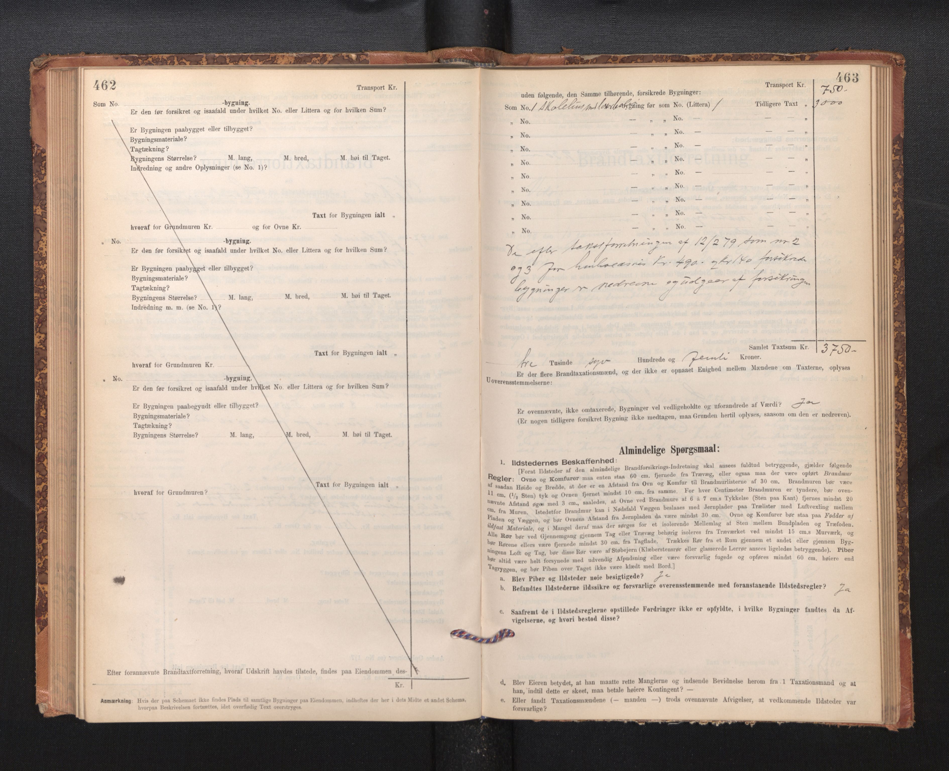 Lensmannen i Kvam, SAB/A-33201/0012/L0005: Branntakstprotokoll, skjematakst, 1894-1913, p. 462-463