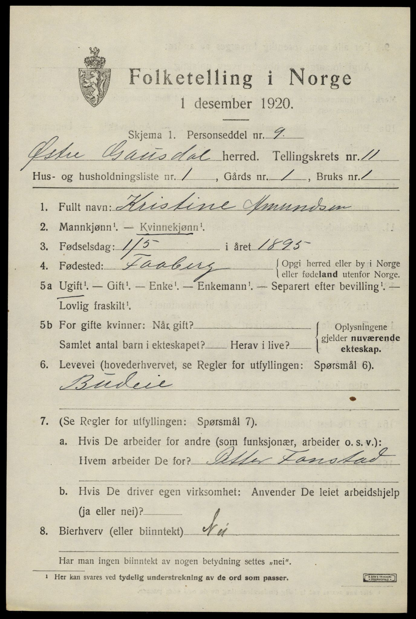 SAH, 1920 census for Østre Gausdal, 1920, p. 5844