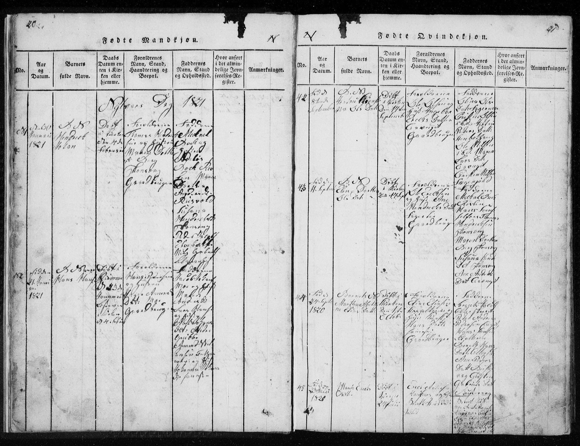 Ministerialprotokoller, klokkerbøker og fødselsregistre - Nordland, SAT/A-1459/827/L0412: Parish register (copy) no. 827C01, 1820-1841, p. 20-21