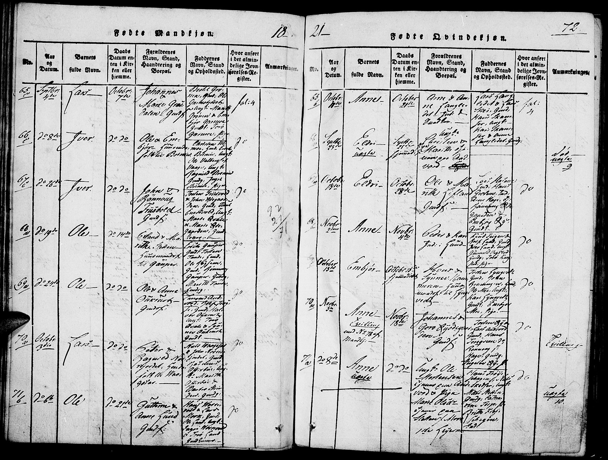 Lom prestekontor, AV/SAH-PREST-070/K/L0004: Parish register (official) no. 4, 1815-1825, p. 72