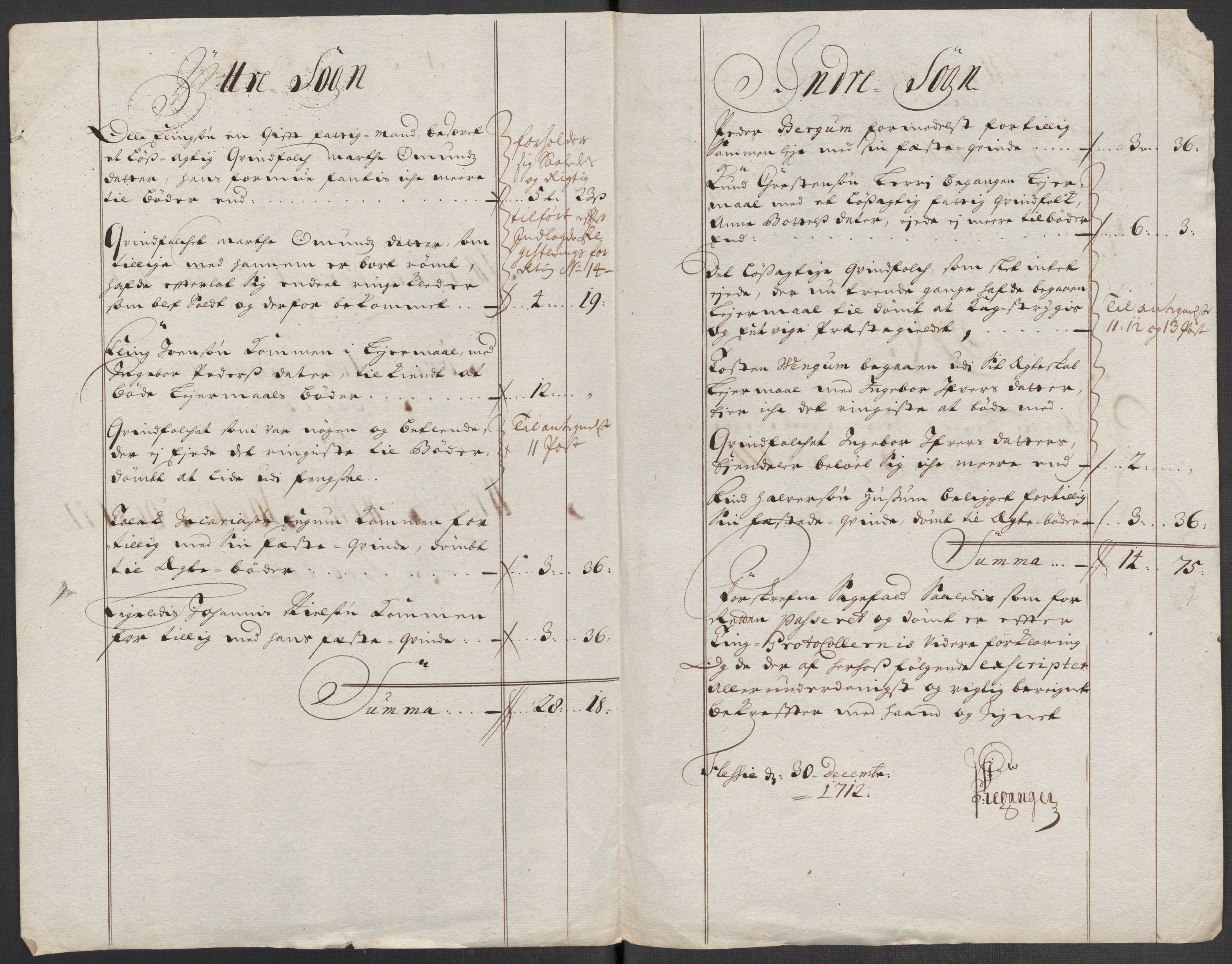 Rentekammeret inntil 1814, Reviderte regnskaper, Fogderegnskap, AV/RA-EA-4092/R52/L3318: Fogderegnskap Sogn, 1712, p. 194