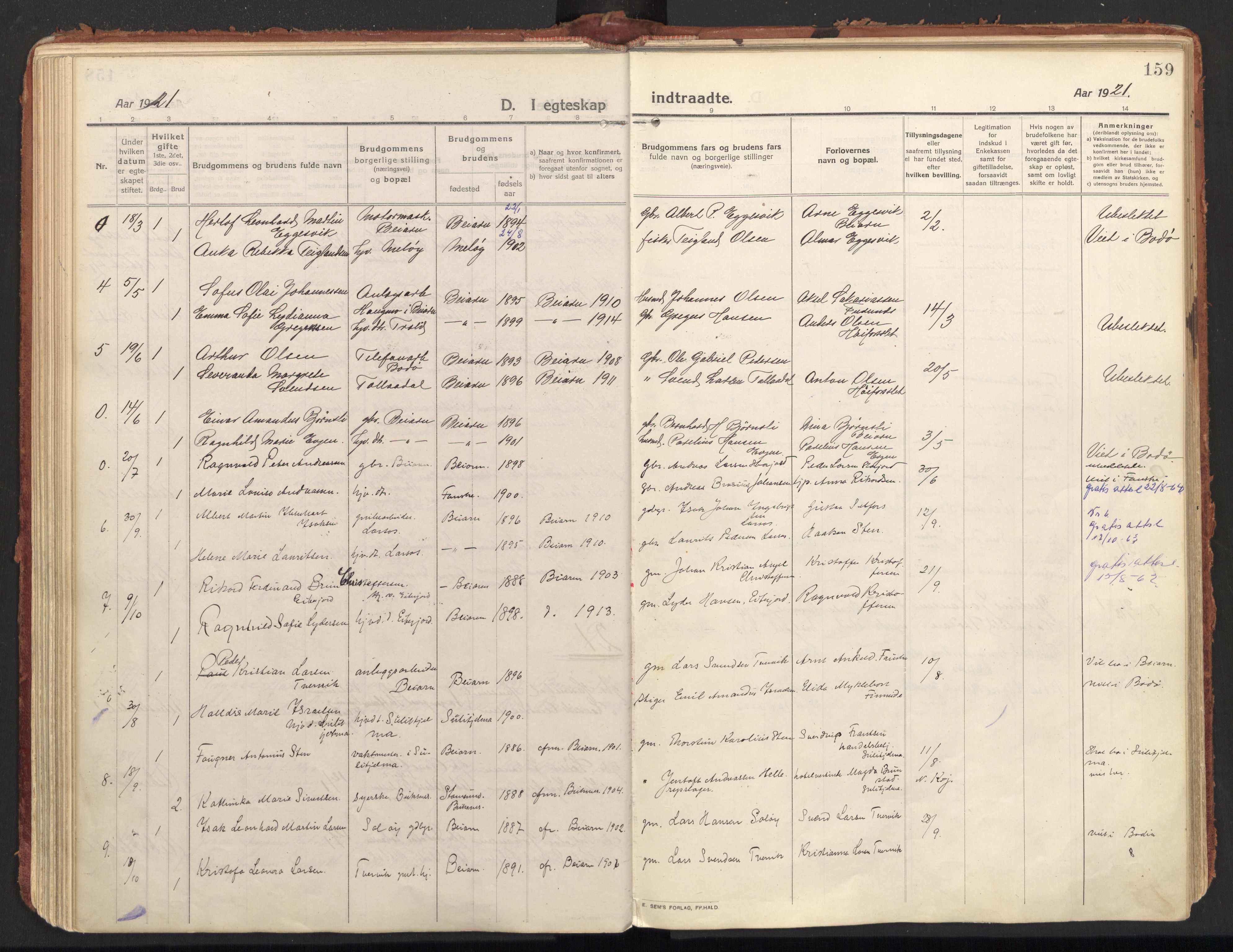 Ministerialprotokoller, klokkerbøker og fødselsregistre - Nordland, SAT/A-1459/846/L0650: Parish register (official) no. 846A08, 1916-1935, p. 159