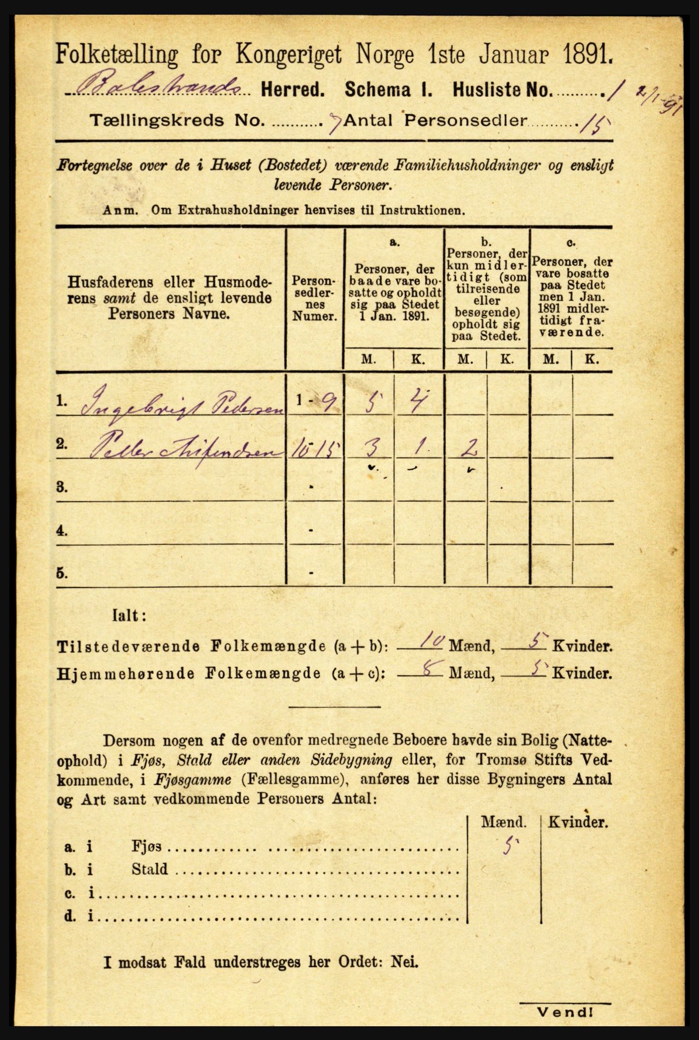 RA, 1891 census for 1418 Balestrand, 1891, p. 1480