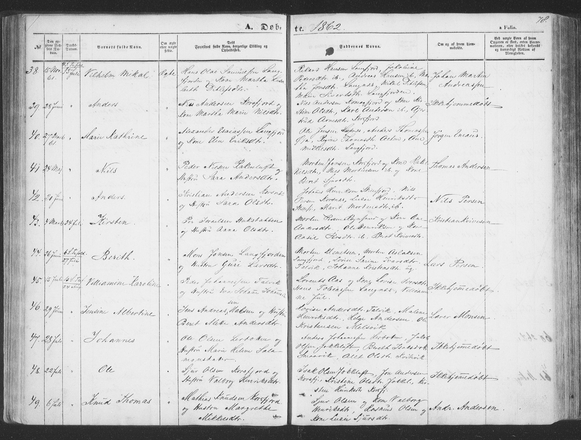 Talvik sokneprestkontor, AV/SATØ-S-1337/H/Ha/L0010kirke: Parish register (official) no. 10, 1852-1864, p. 78