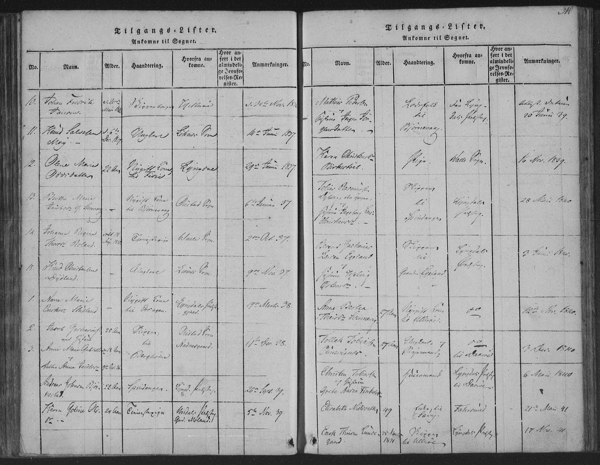 Herad sokneprestkontor, AV/SAK-1111-0018/F/Fa/Fab/L0002: Parish register (official) no. A 2, 1816-1844, p. 310