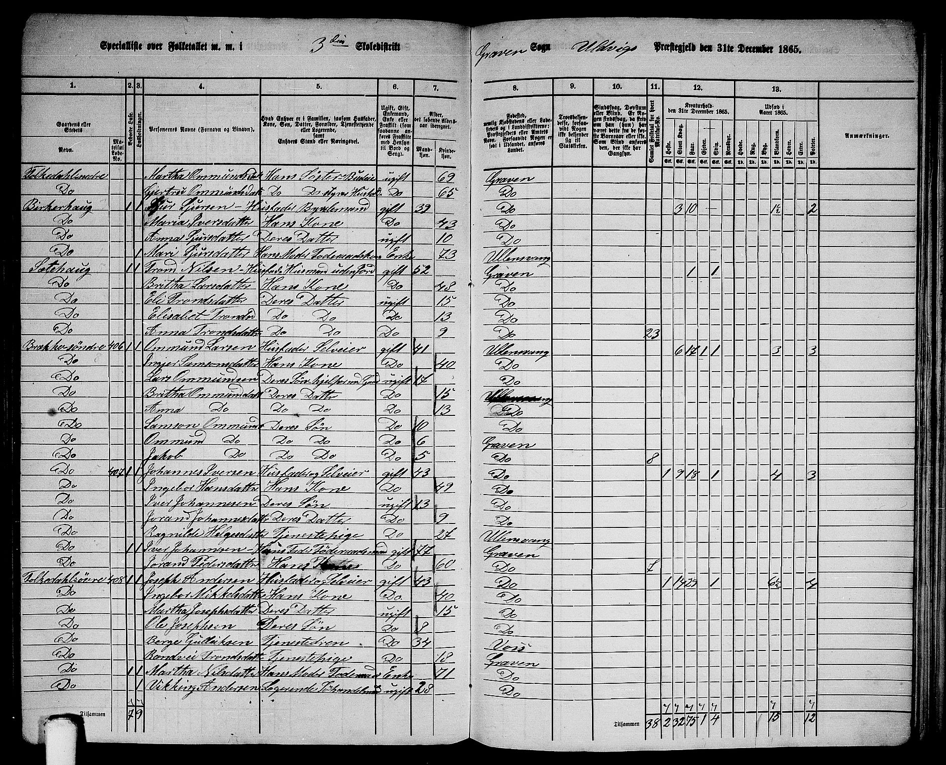 RA, 1865 census for Ulvik, 1865, p. 161