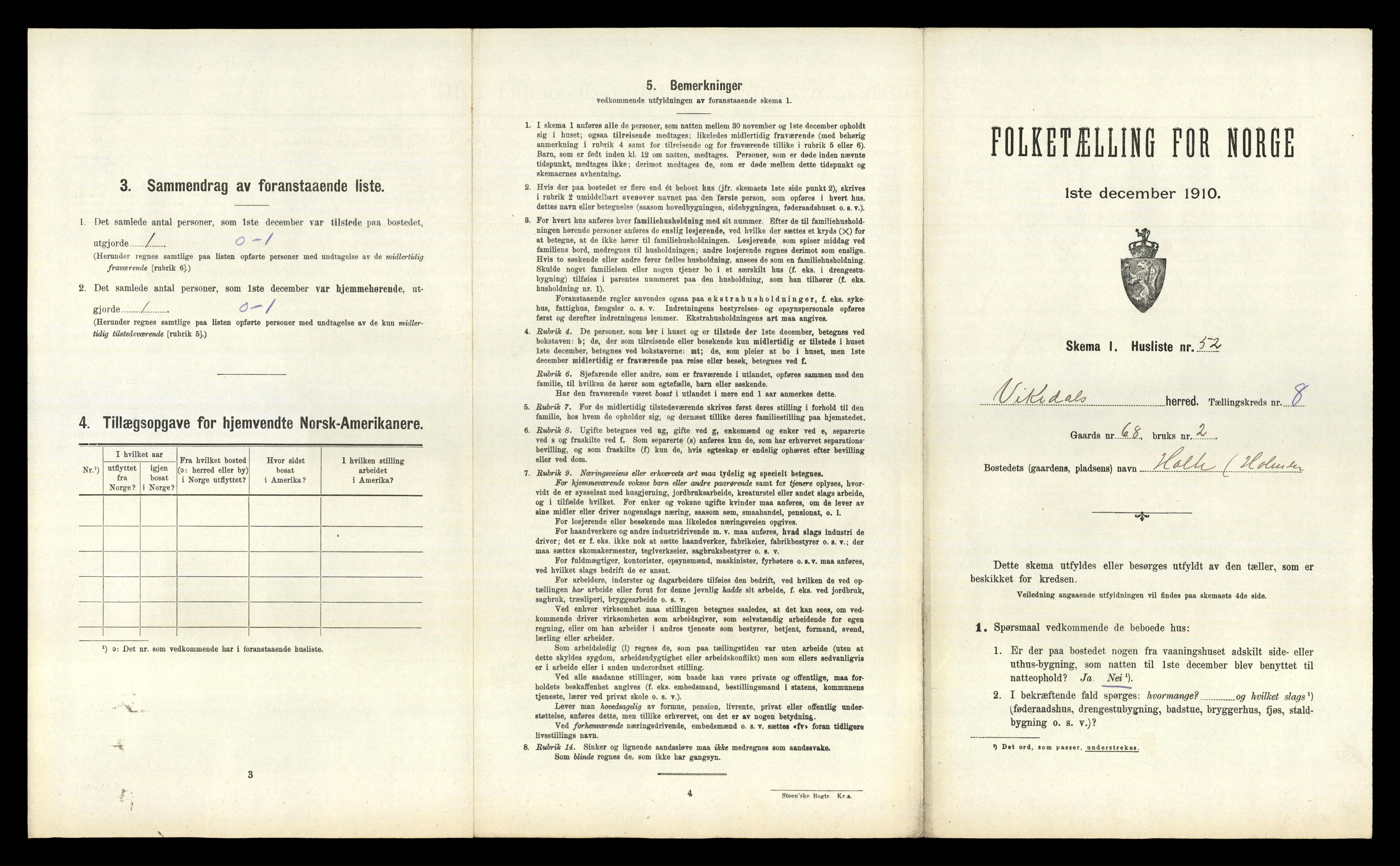 RA, 1910 census for Vikedal, 1910, p. 587