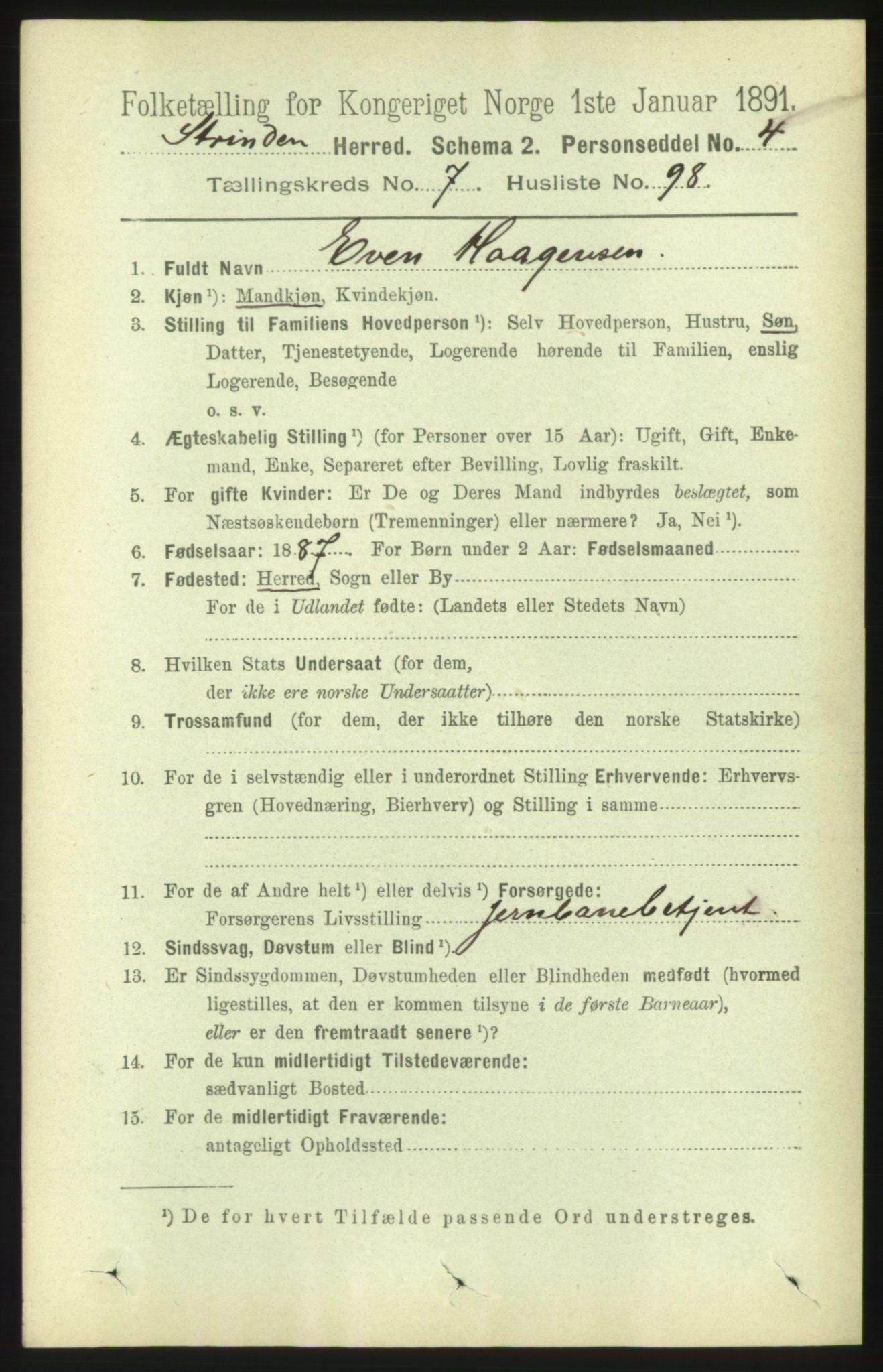 RA, 1891 census for 1660 Strinda, 1891, p. 6911