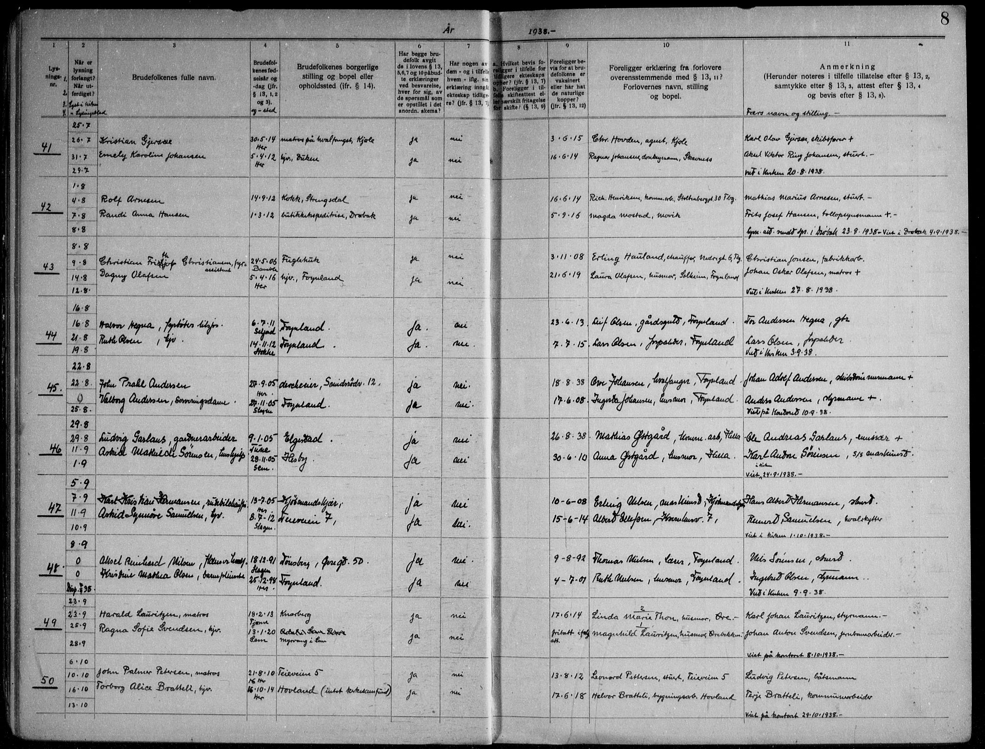 Nøtterøy kirkebøker, AV/SAKO-A-354/H/Ha/L0002: Banns register no. 2, 1937-1952, p. 8