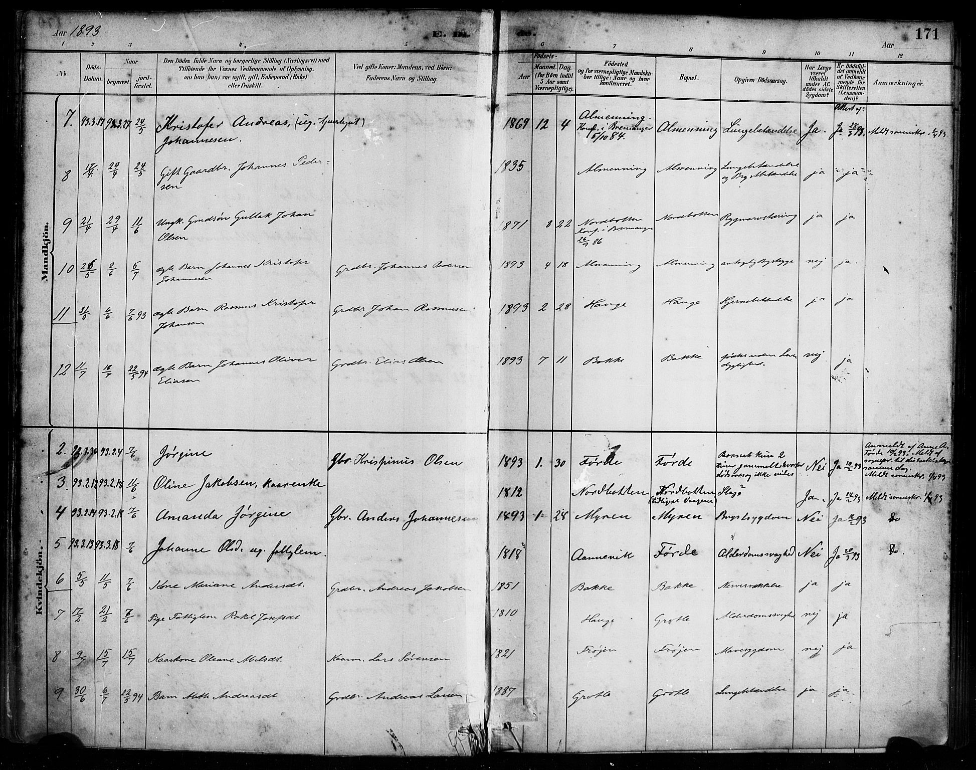 Bremanger sokneprestembete, AV/SAB-A-82201/H/Haa/Haab/L0001: Parish register (official) no. B 1, 1884-1895, p. 171