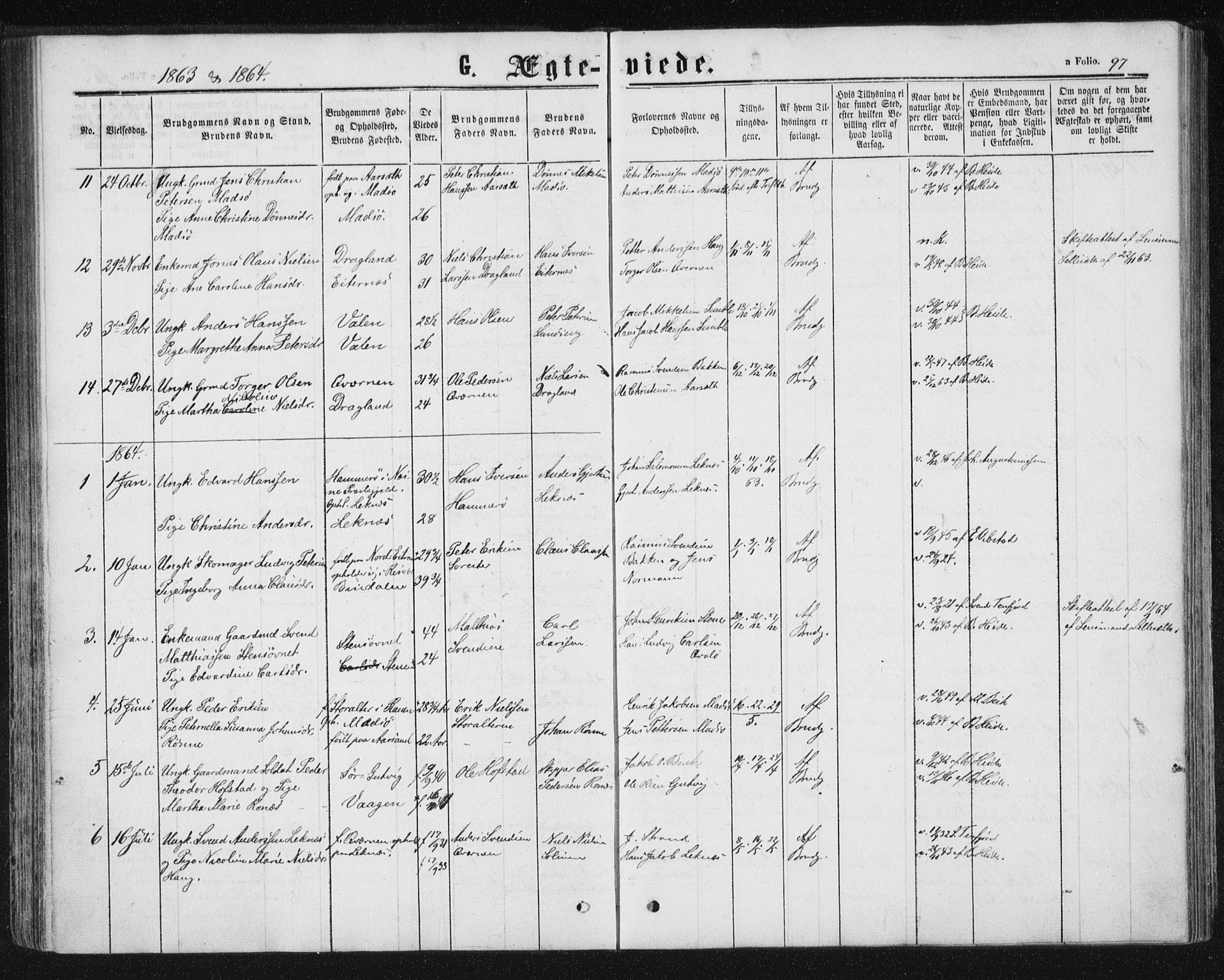 Ministerialprotokoller, klokkerbøker og fødselsregistre - Nord-Trøndelag, SAT/A-1458/788/L0696: Parish register (official) no. 788A03, 1863-1877, p. 97