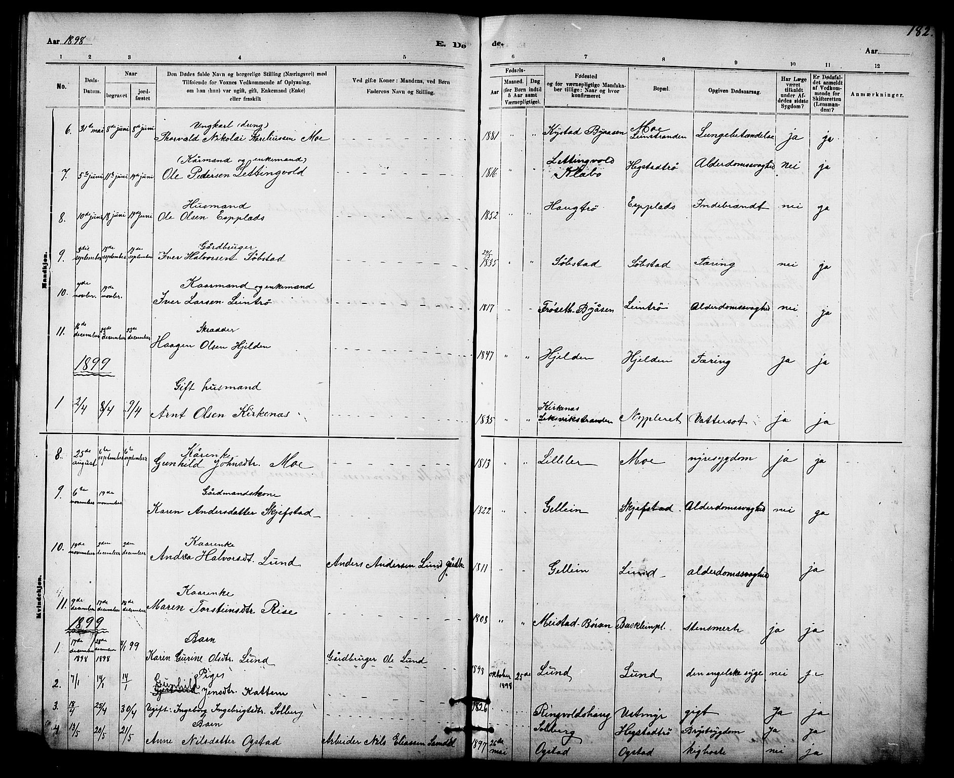 Ministerialprotokoller, klokkerbøker og fødselsregistre - Sør-Trøndelag, SAT/A-1456/613/L0395: Parish register (copy) no. 613C03, 1887-1909, p. 182