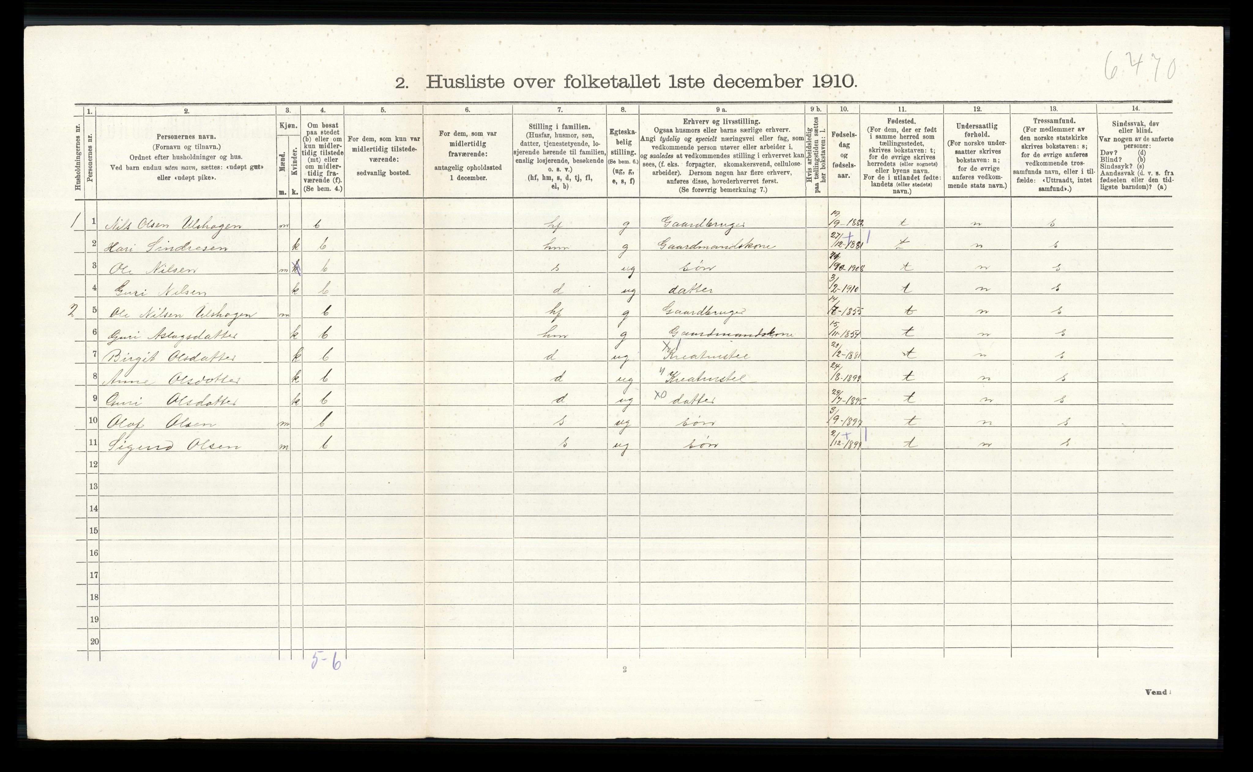 RA, 1910 census for Ål, 1910, p. 998