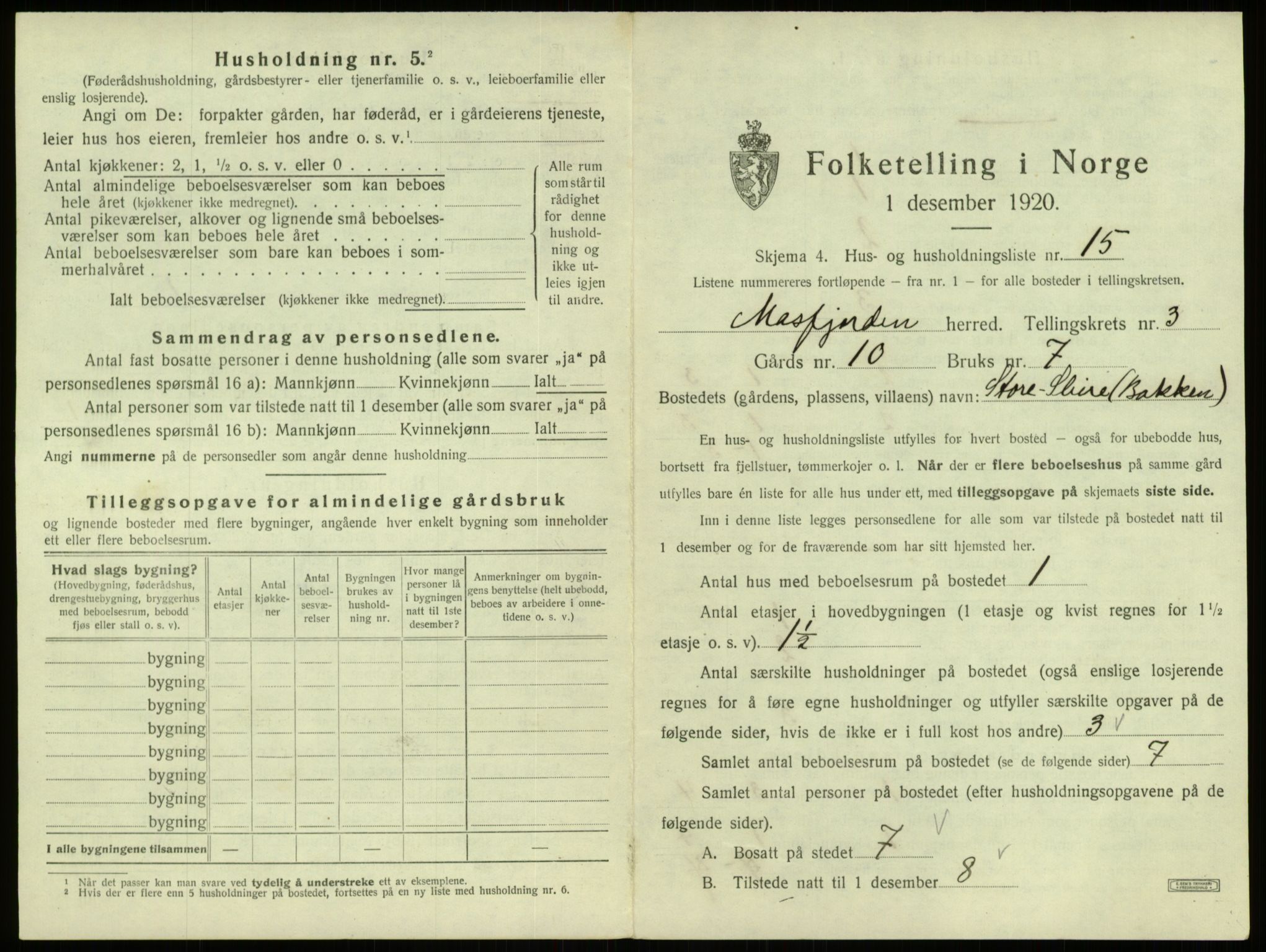 SAB, 1920 census for Masfjorden, 1920, p. 184
